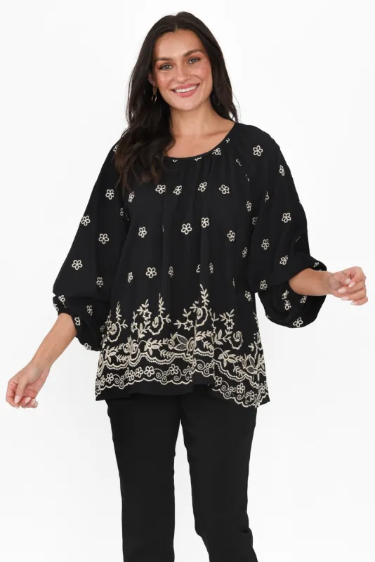 Preston Black Geo Puff Sleeve Top sold by Blue Bungalow