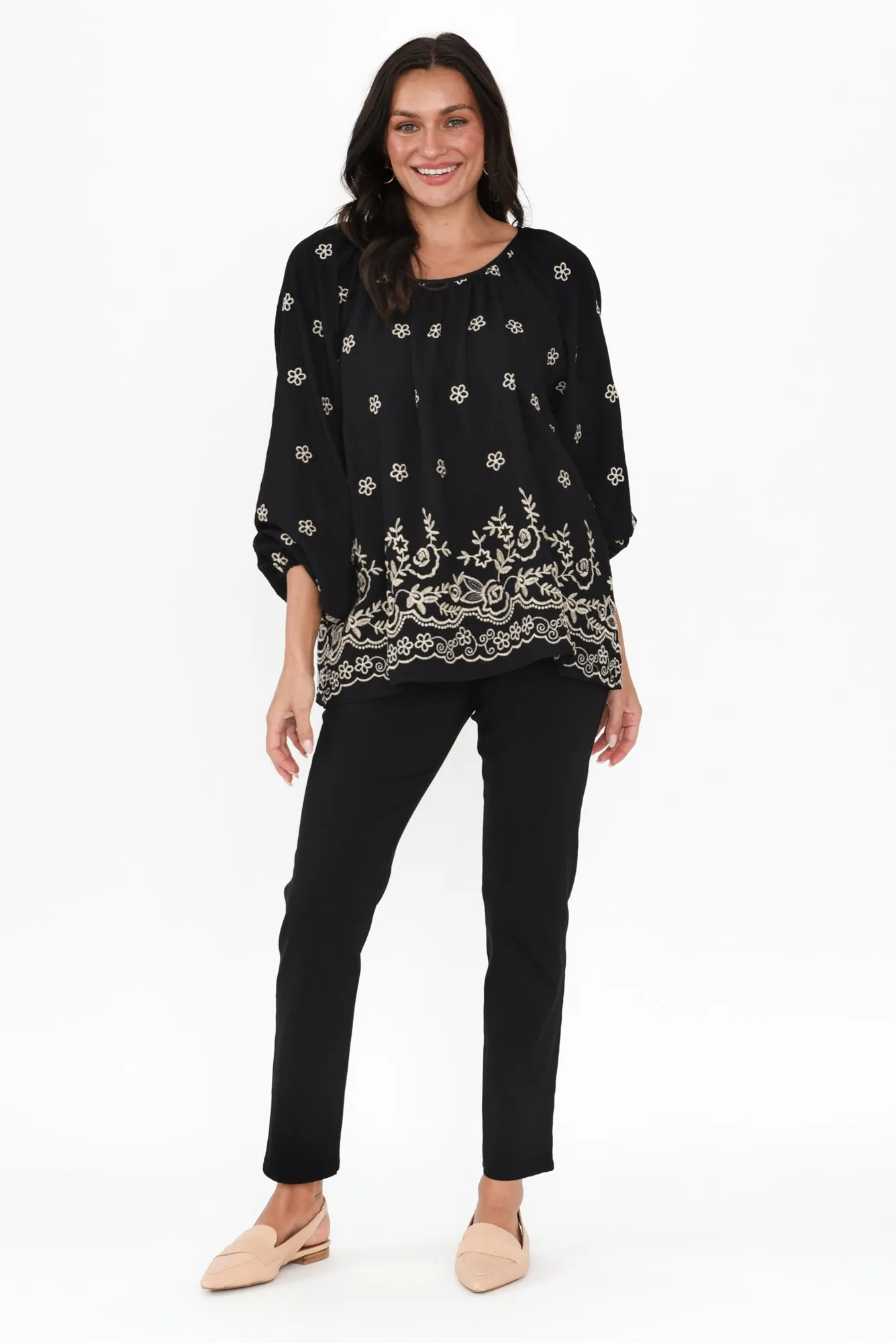 Preston Black Geo Puff Sleeve Top sold by Blue Bungalow product image thumbnail 2