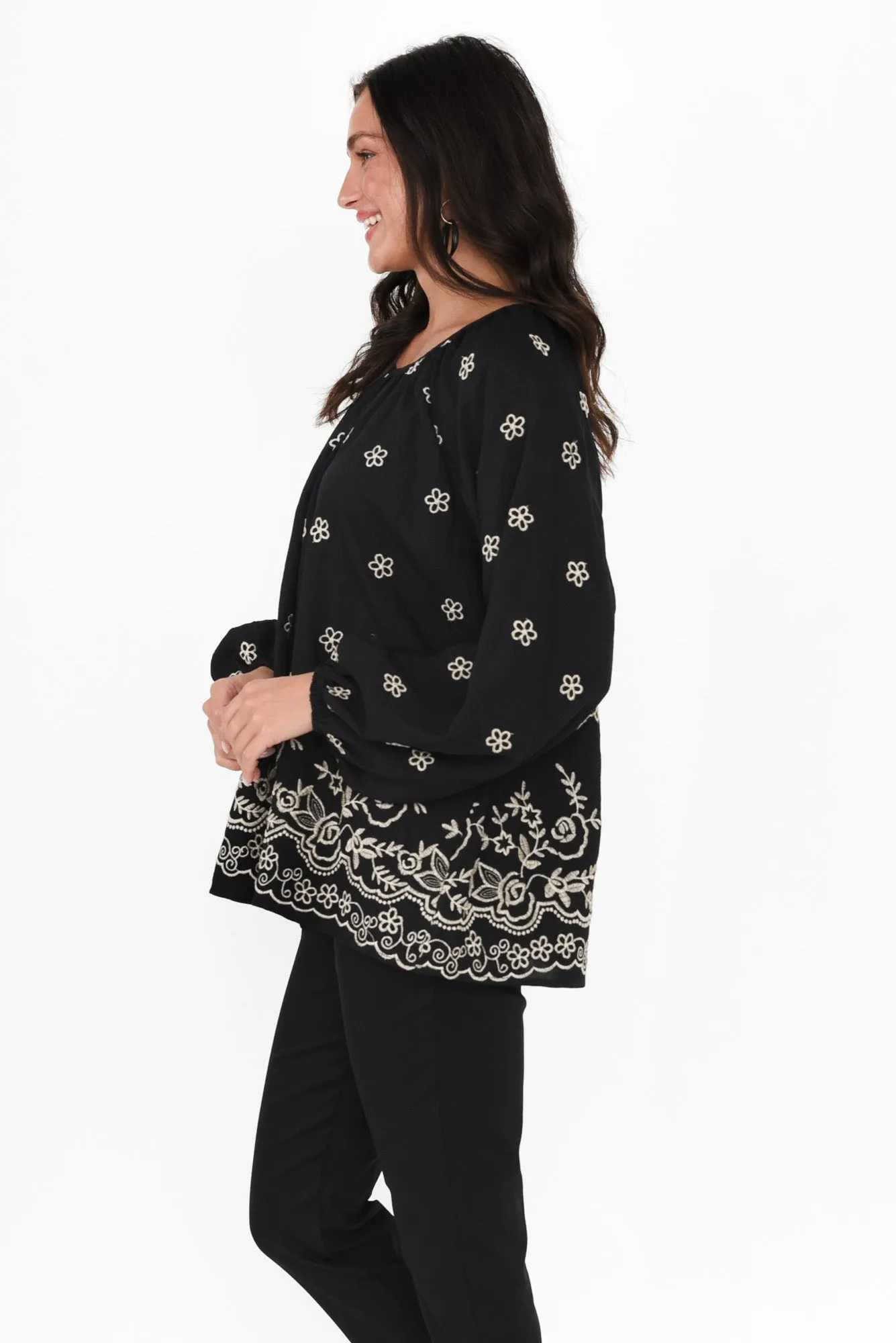 Preston Black Geo Puff Sleeve Top sold by Blue Bungalow product image thumbnail 3