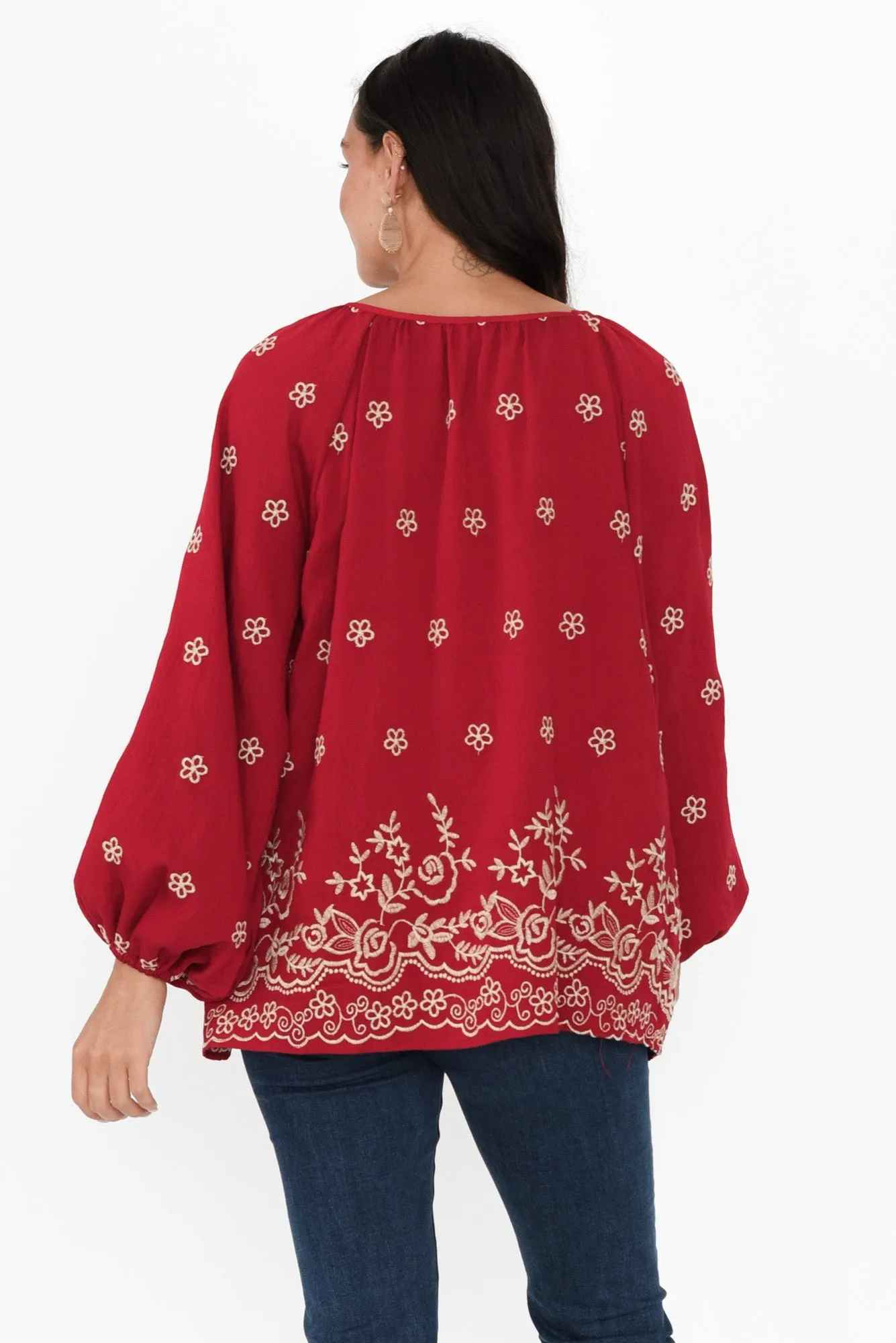 Preston Red Flower Puff Sleeve Top sold by Blue Bungalow product image thumbnail 4