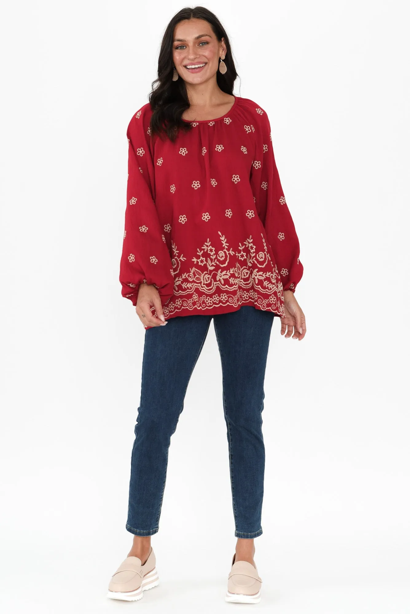 Preston Red Flower Puff Sleeve Top sold by Blue Bungalow product image thumbnail 2