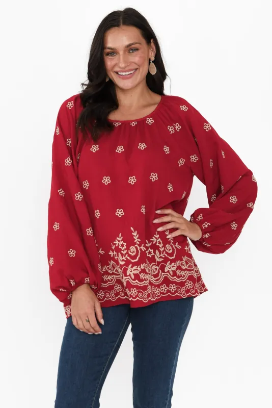 Preston Red Flower Puff Sleeve Top sold by Blue Bungalow