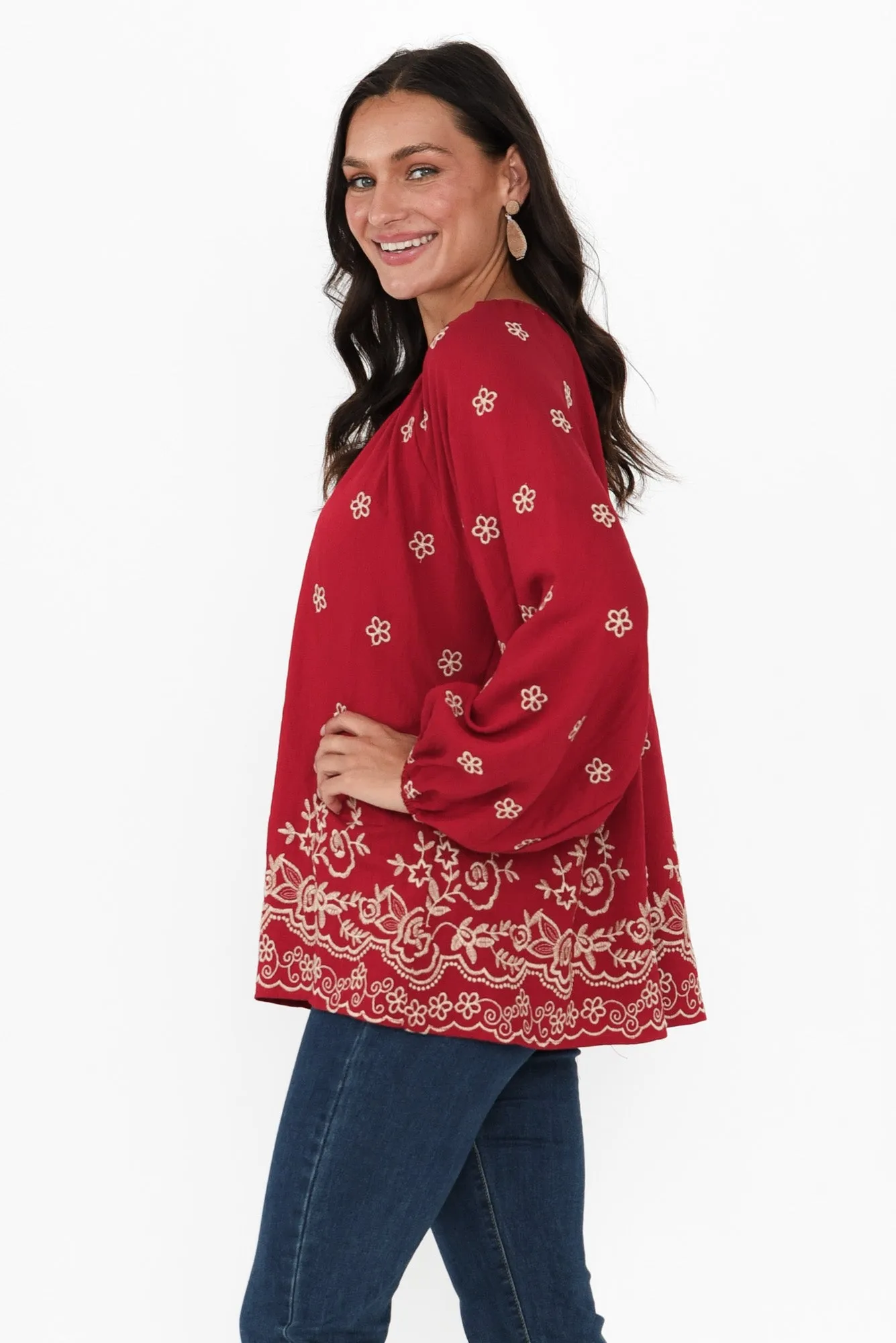 Preston Red Flower Puff Sleeve Top sold by Blue Bungalow product image thumbnail 3