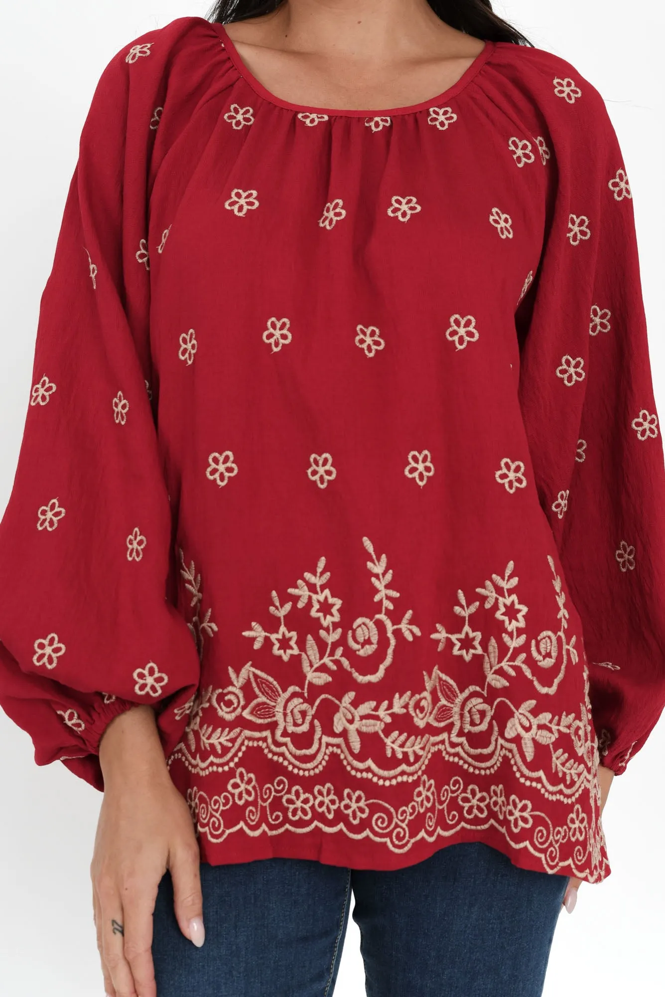 Preston Red Flower Puff Sleeve Top sold by Blue Bungalow product image thumbnail 5