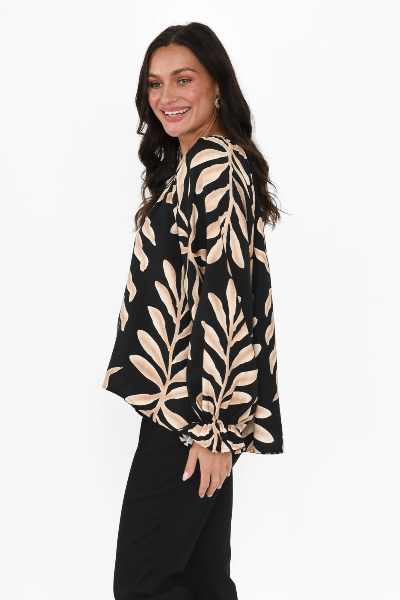 Camren Black Leaf Frill Sleeve Top sold by Blue Bungalow product image thumbnail 3
