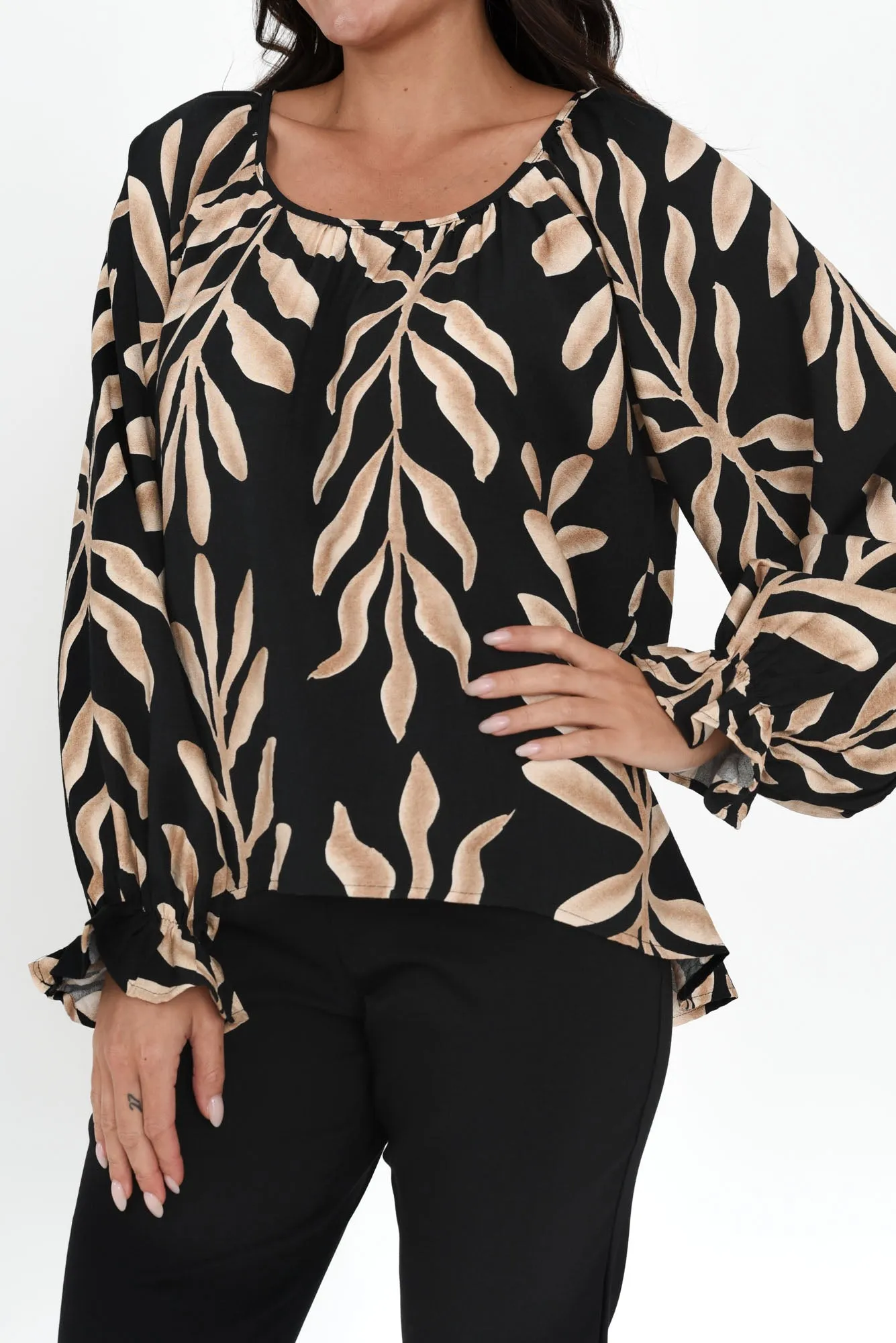 Camren Black Leaf Frill Sleeve Top sold by Blue Bungalow product image thumbnail 5