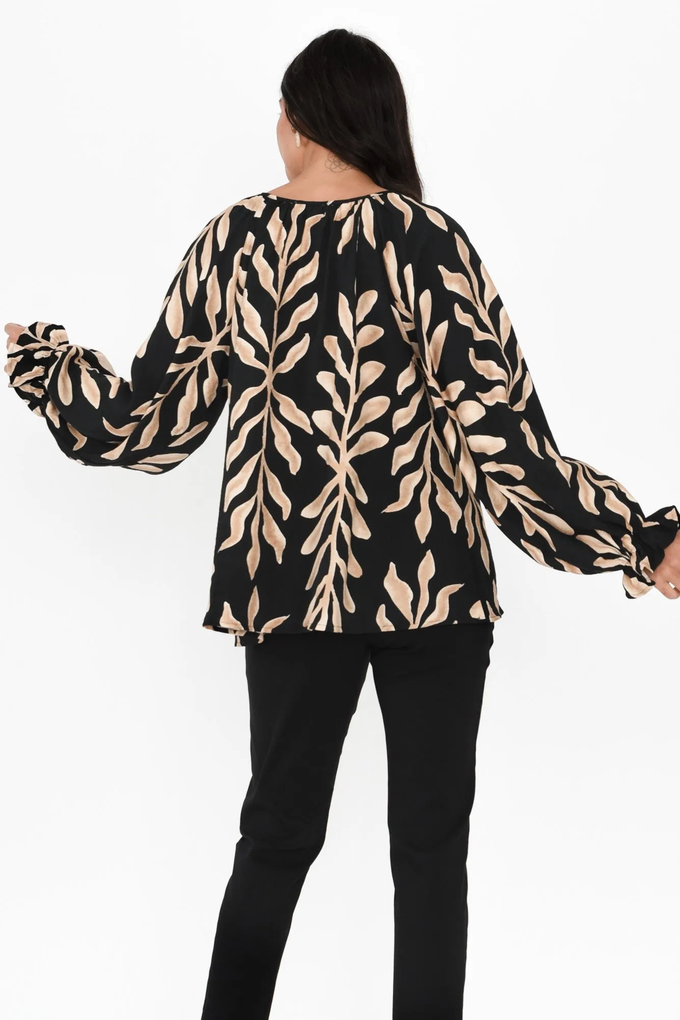 Camren Black Leaf Frill Sleeve Top sold by Blue Bungalow product image thumbnail 4