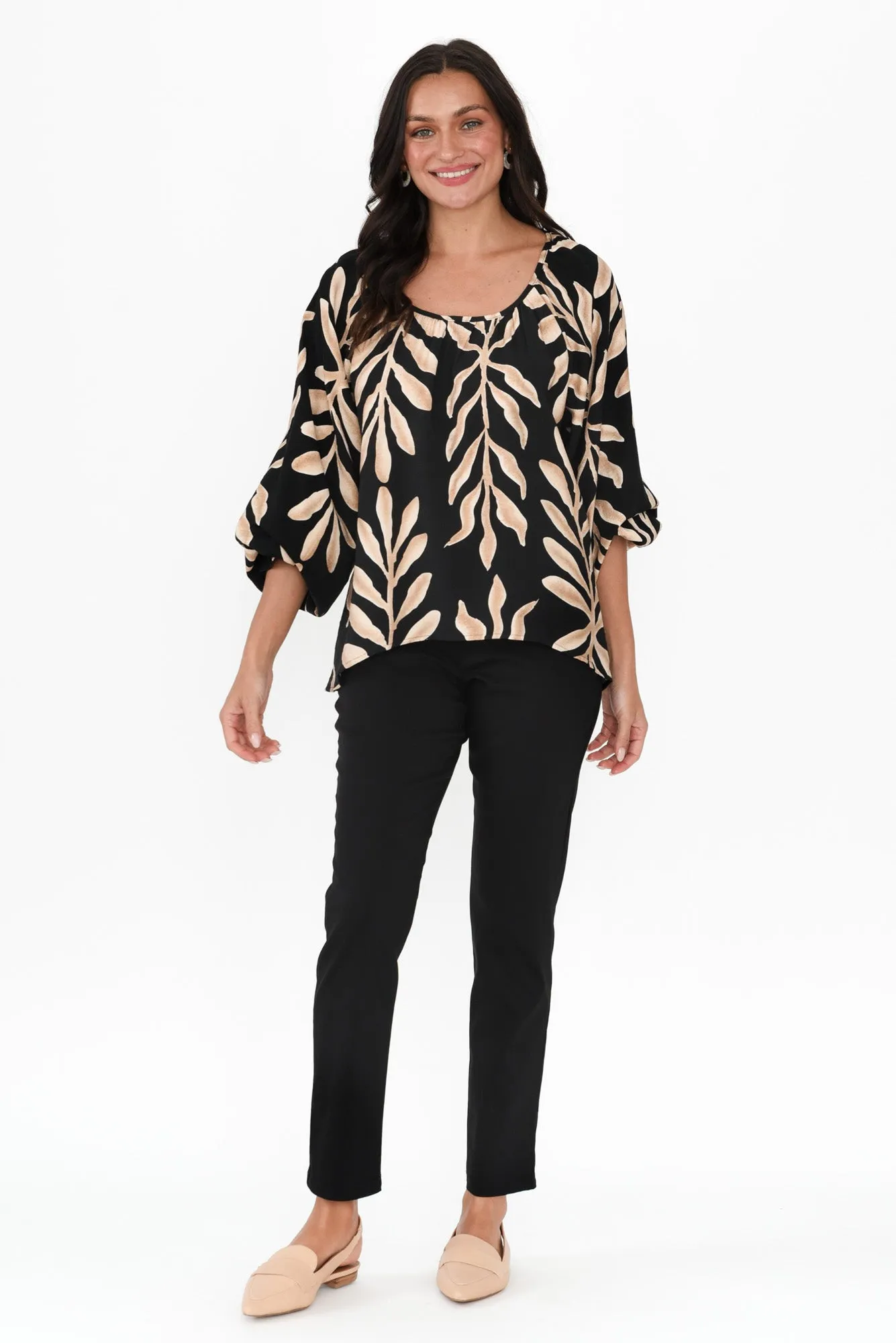 Camren Black Leaf Frill Sleeve Top sold by Blue Bungalow product image thumbnail 2