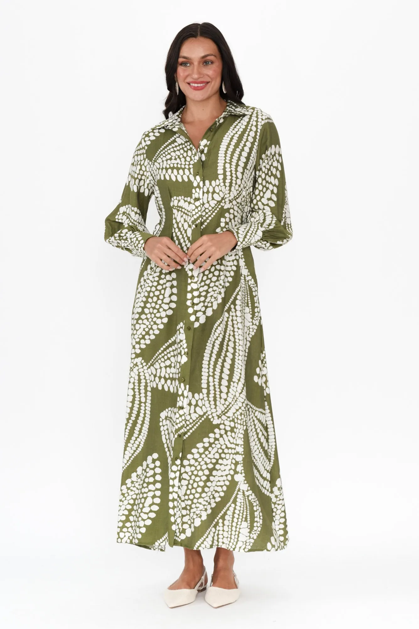 Kiran Khaki Speckle Tie Dress sold by Blue Bungalow