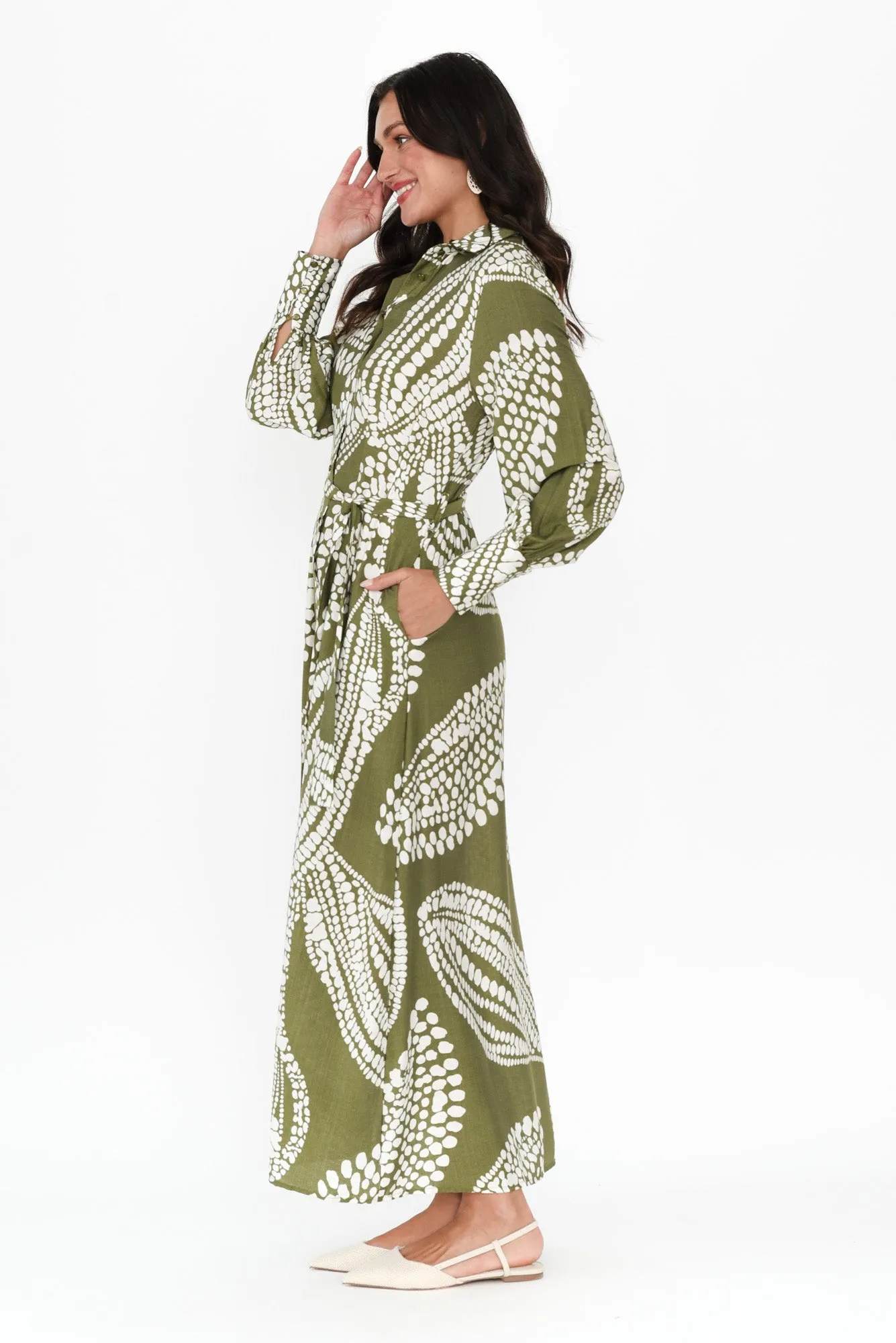 Kiran Khaki Speckle Tie Dress sold by Blue Bungalow product image thumbnail 3