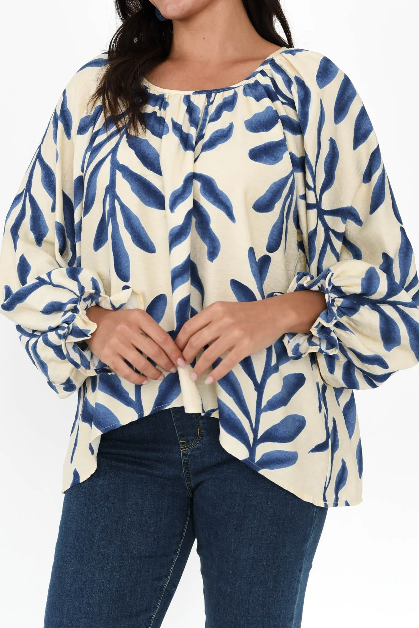 Camren Blue Leaf Frill Sleeve Top sold by Blue Bungalow product image thumbnail 5