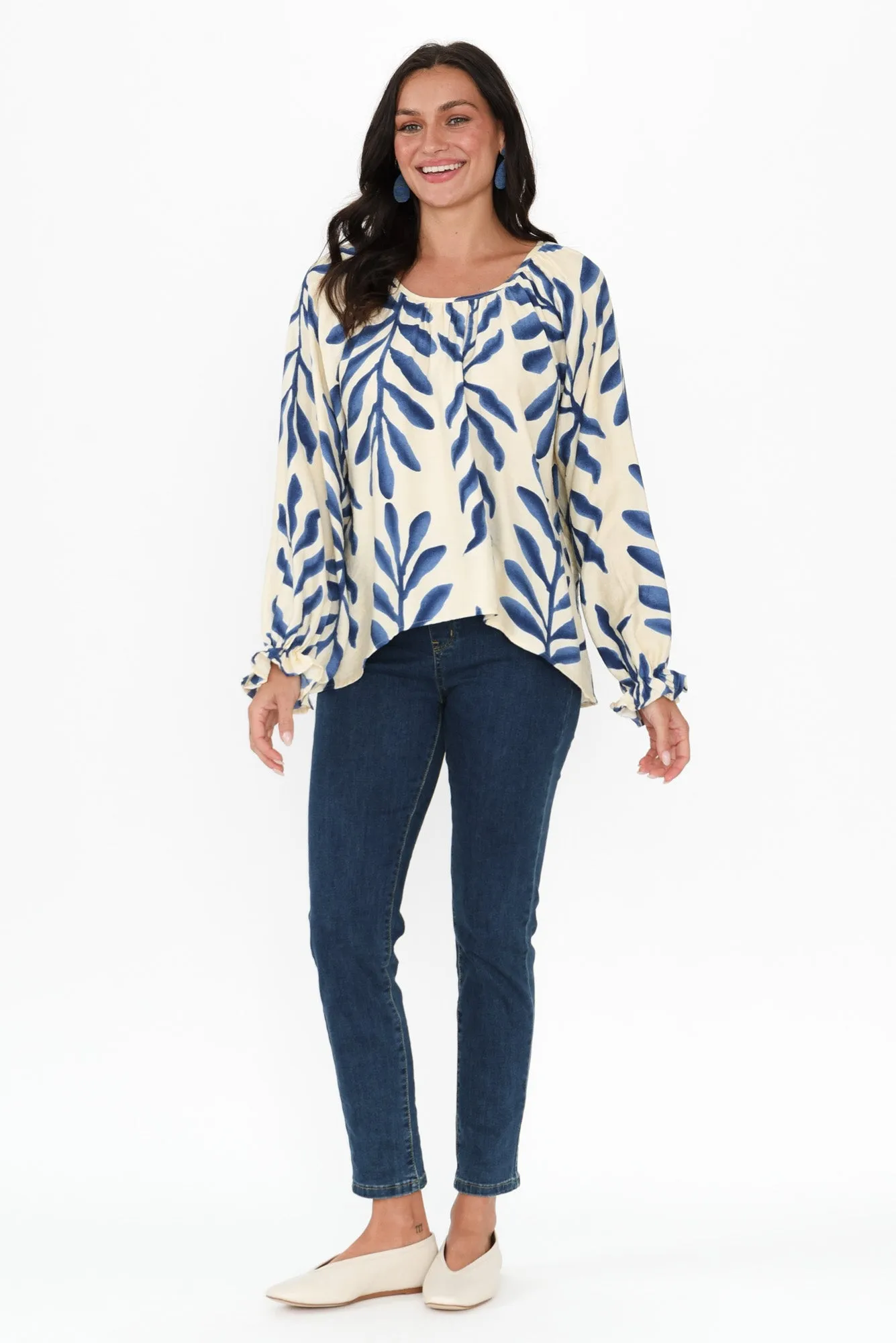 Camren Blue Leaf Frill Sleeve Top sold by Blue Bungalow product image thumbnail 2