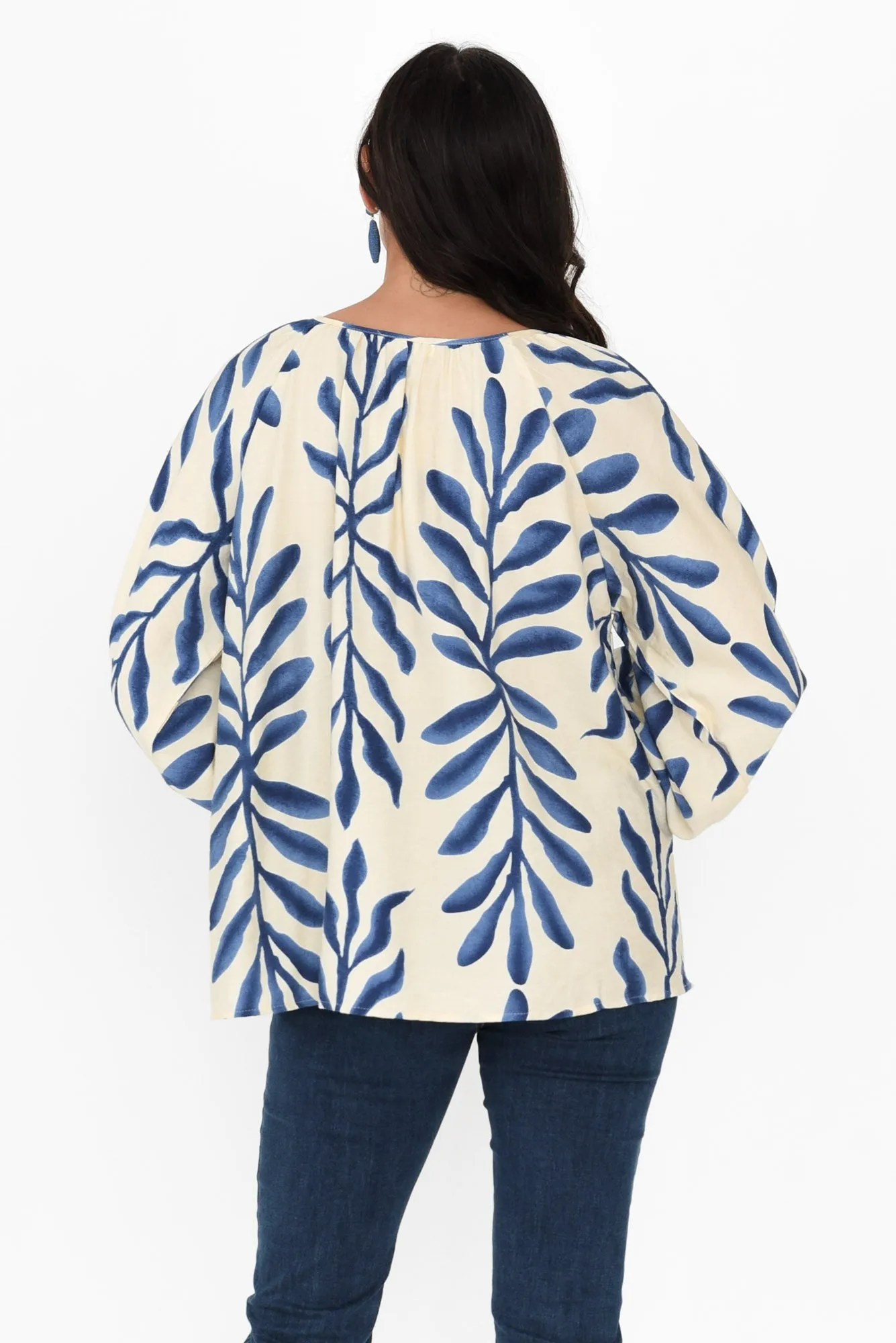 Camren Blue Leaf Frill Sleeve Top sold by Blue Bungalow product image thumbnail 4