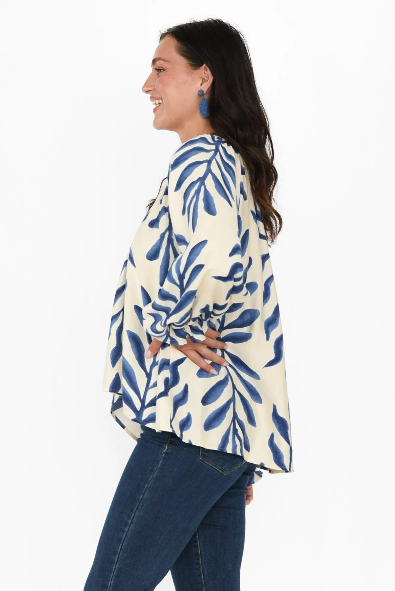Camren Blue Leaf Frill Sleeve Top sold by Blue Bungalow product image thumbnail 3