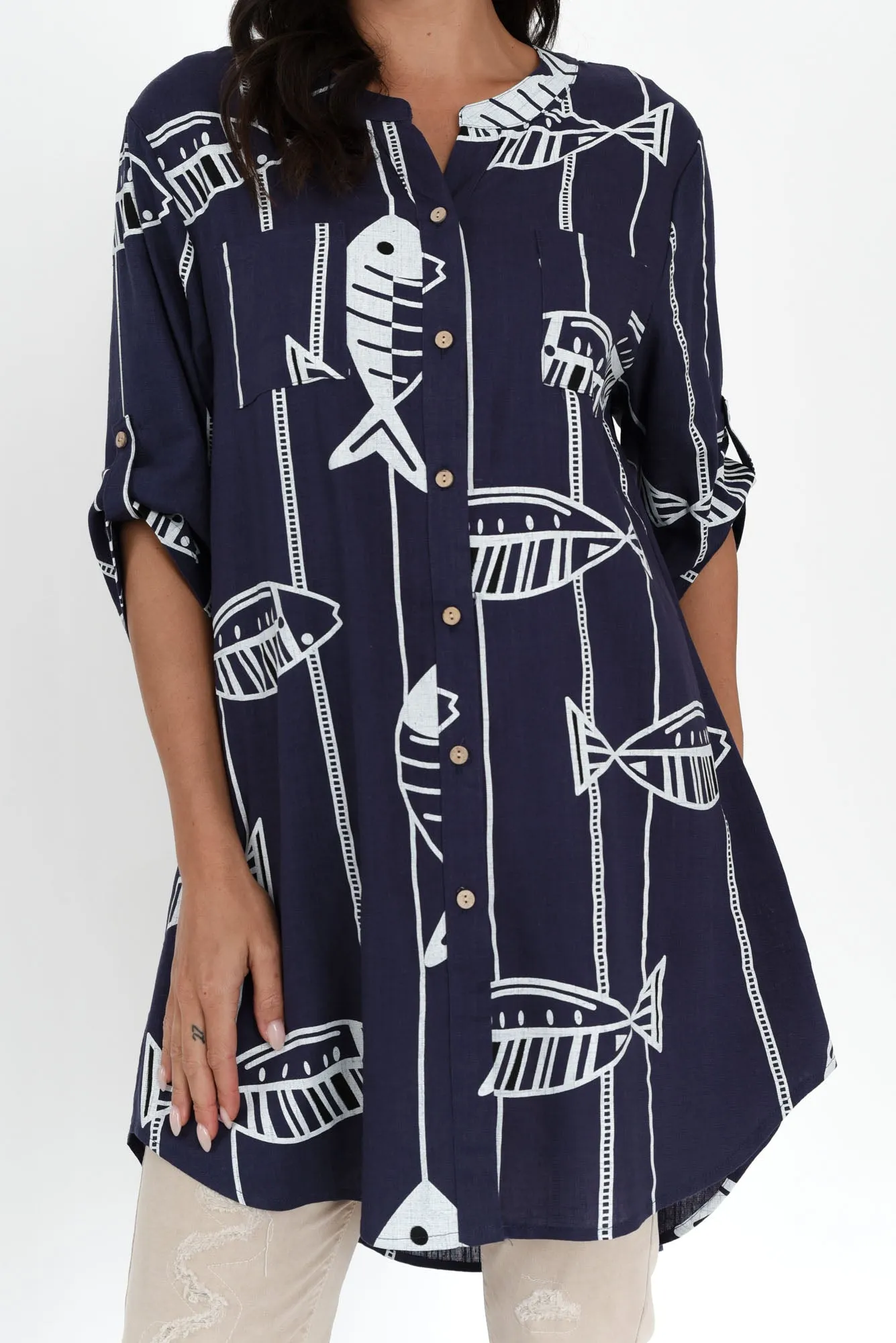 Elliot Navy Sea Linen Cotton Tunic sold by Blue Bungalow product image thumbnail 4