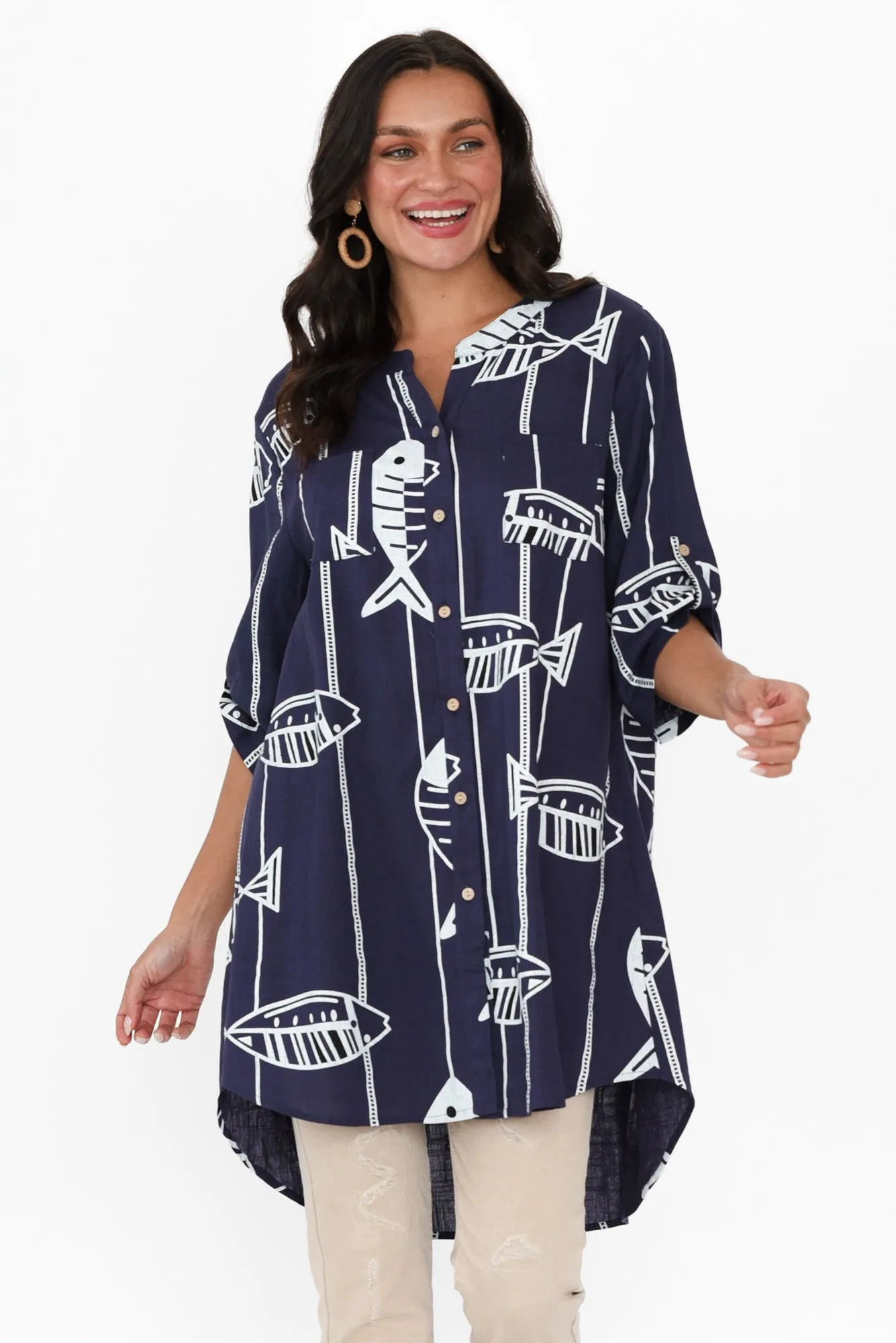 Elliot Navy Sea Linen Cotton Tunic sold by Blue Bungalow
