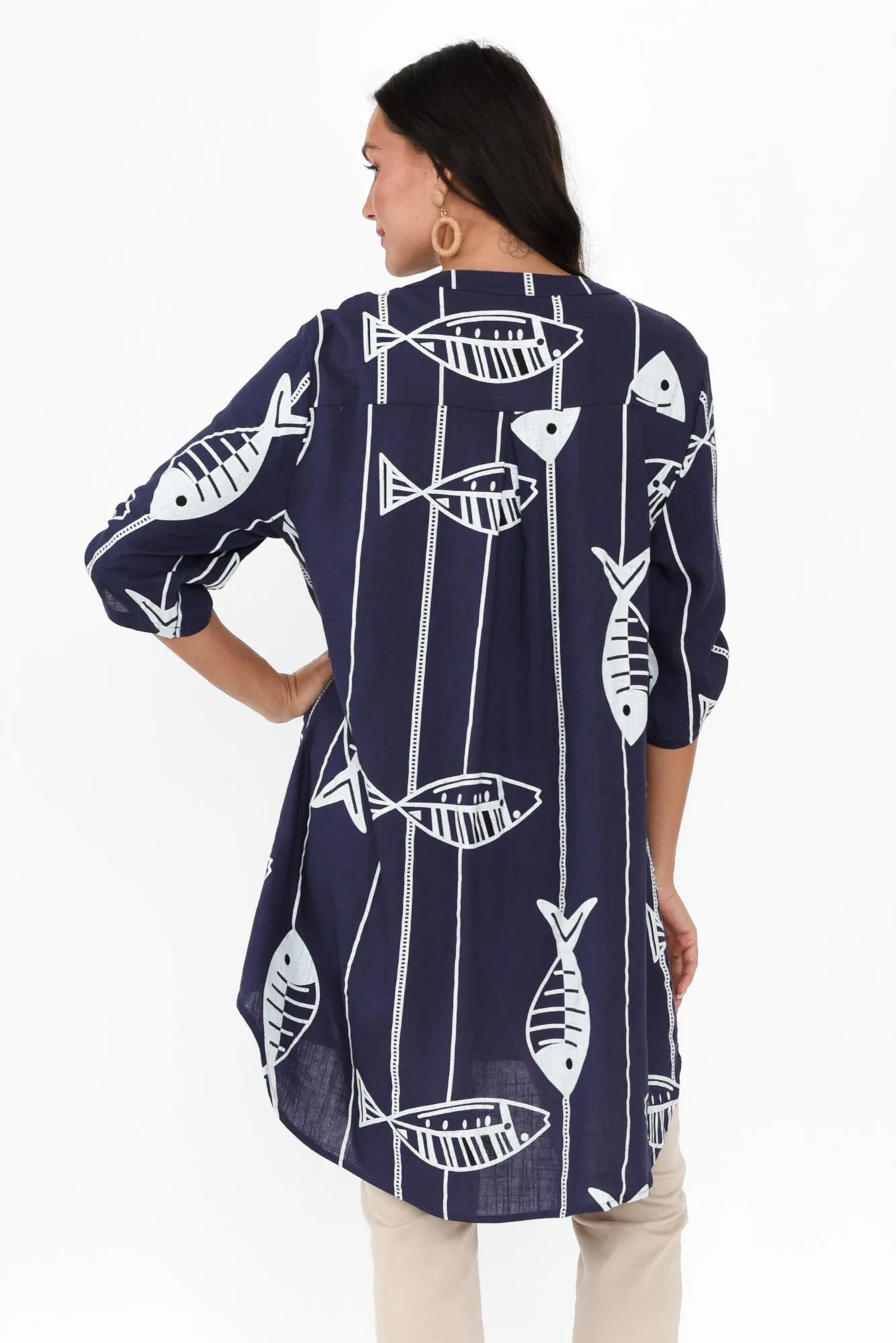 Elliot Navy Sea Linen Cotton Tunic sold by Blue Bungalow product image thumbnail 5