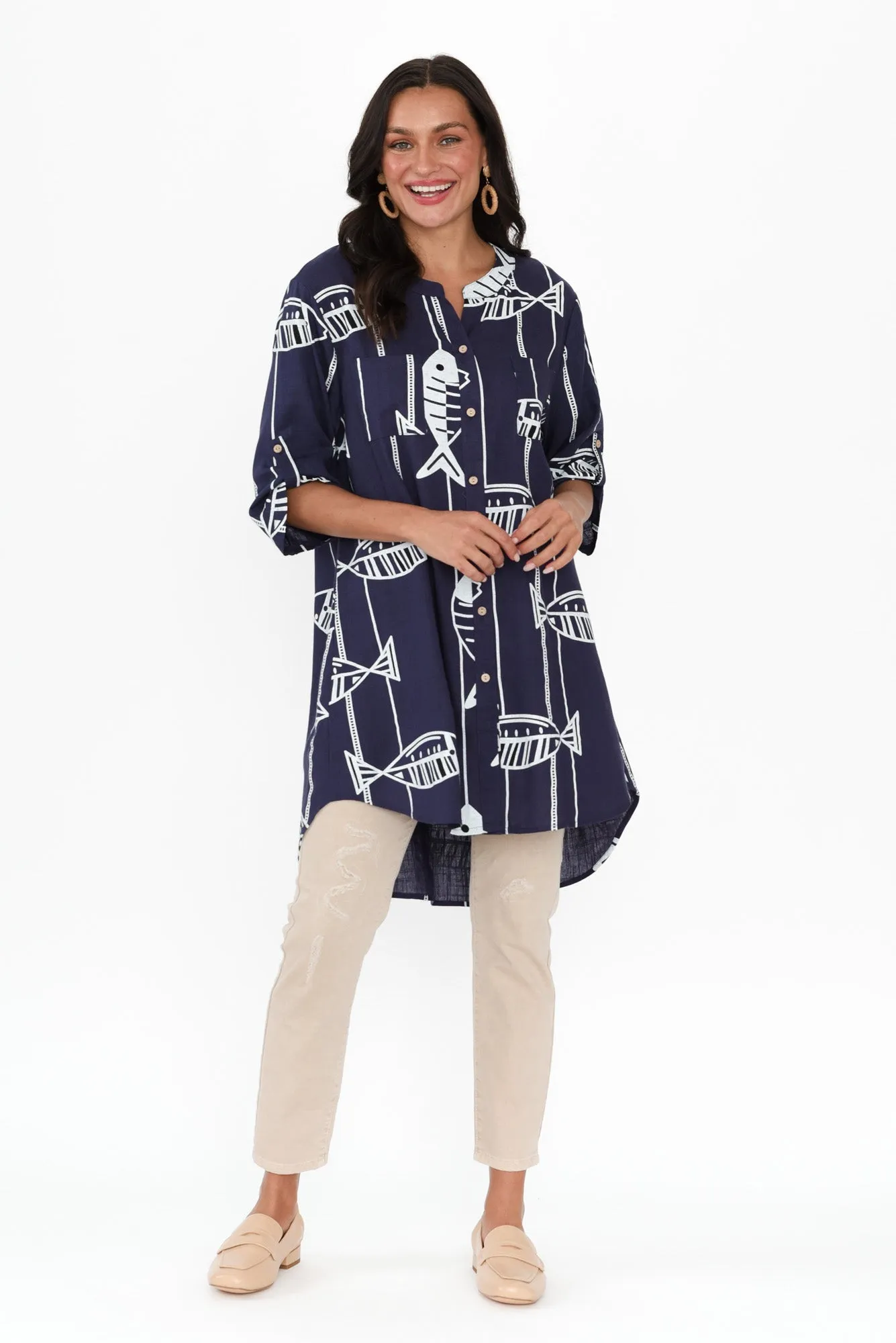 Elliot Navy Sea Linen Cotton Tunic sold by Blue Bungalow product image thumbnail 2