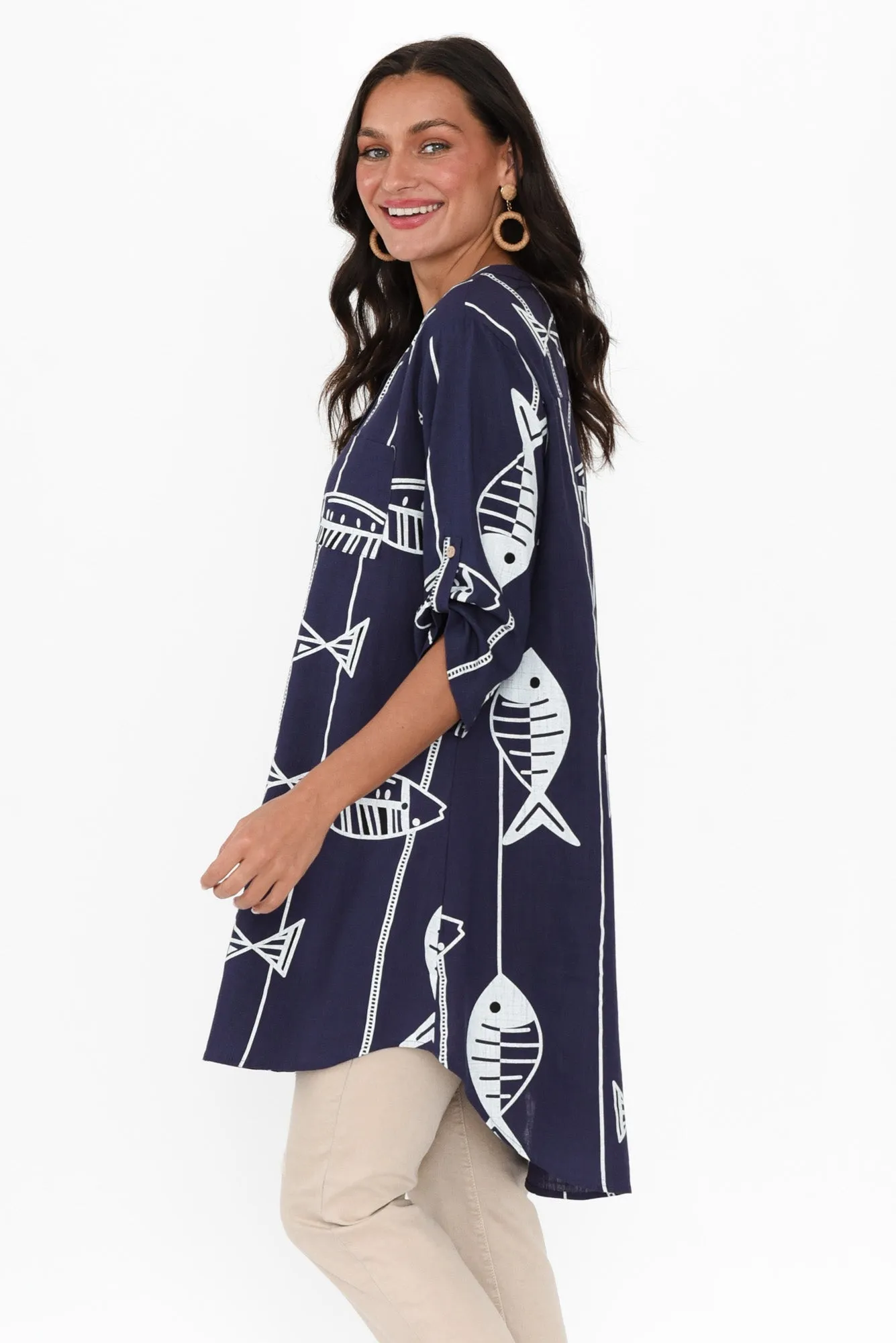 Elliot Navy Sea Linen Cotton Tunic sold by Blue Bungalow product image thumbnail 3