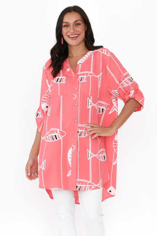 Elliot Coral Sea Linen Cotton Tunic sold by Blue Bungalow