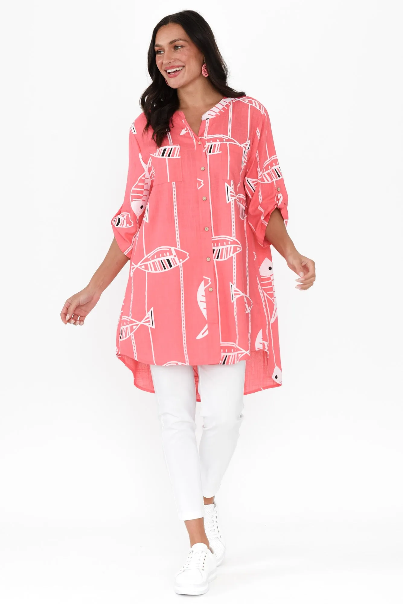 Elliot Coral Sea Linen Cotton Tunic sold by Blue Bungalow product image thumbnail 2