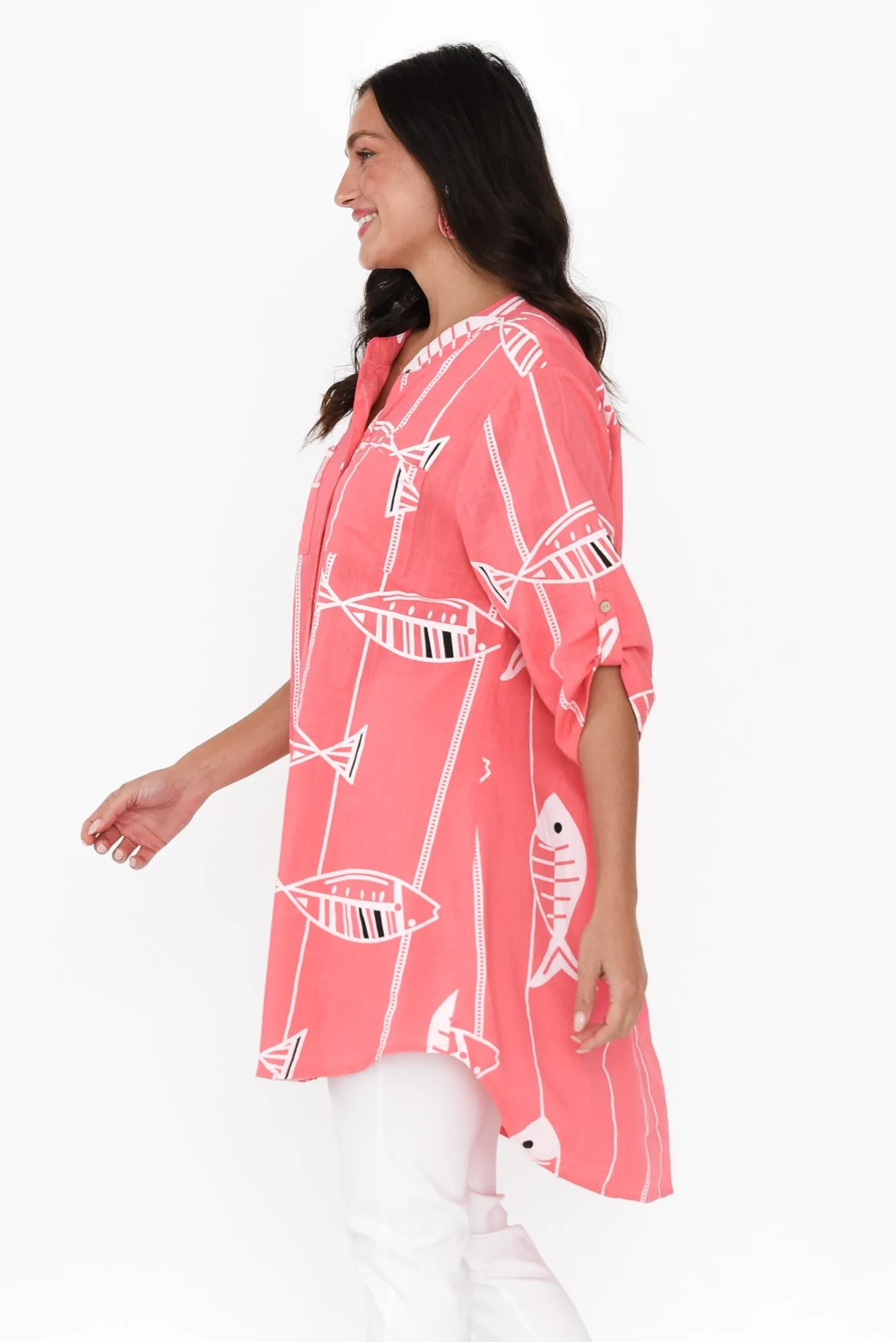Elliot Coral Sea Linen Cotton Tunic sold by Blue Bungalow product image thumbnail 3