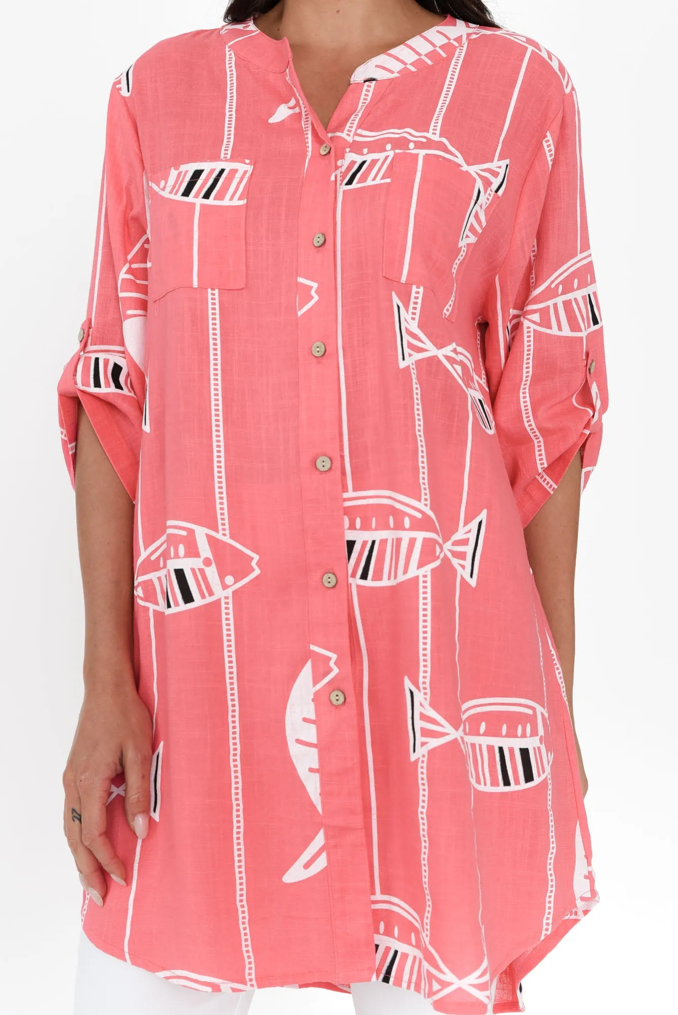 Elliot Coral Sea Linen Cotton Tunic sold by Blue Bungalow product image thumbnail 5