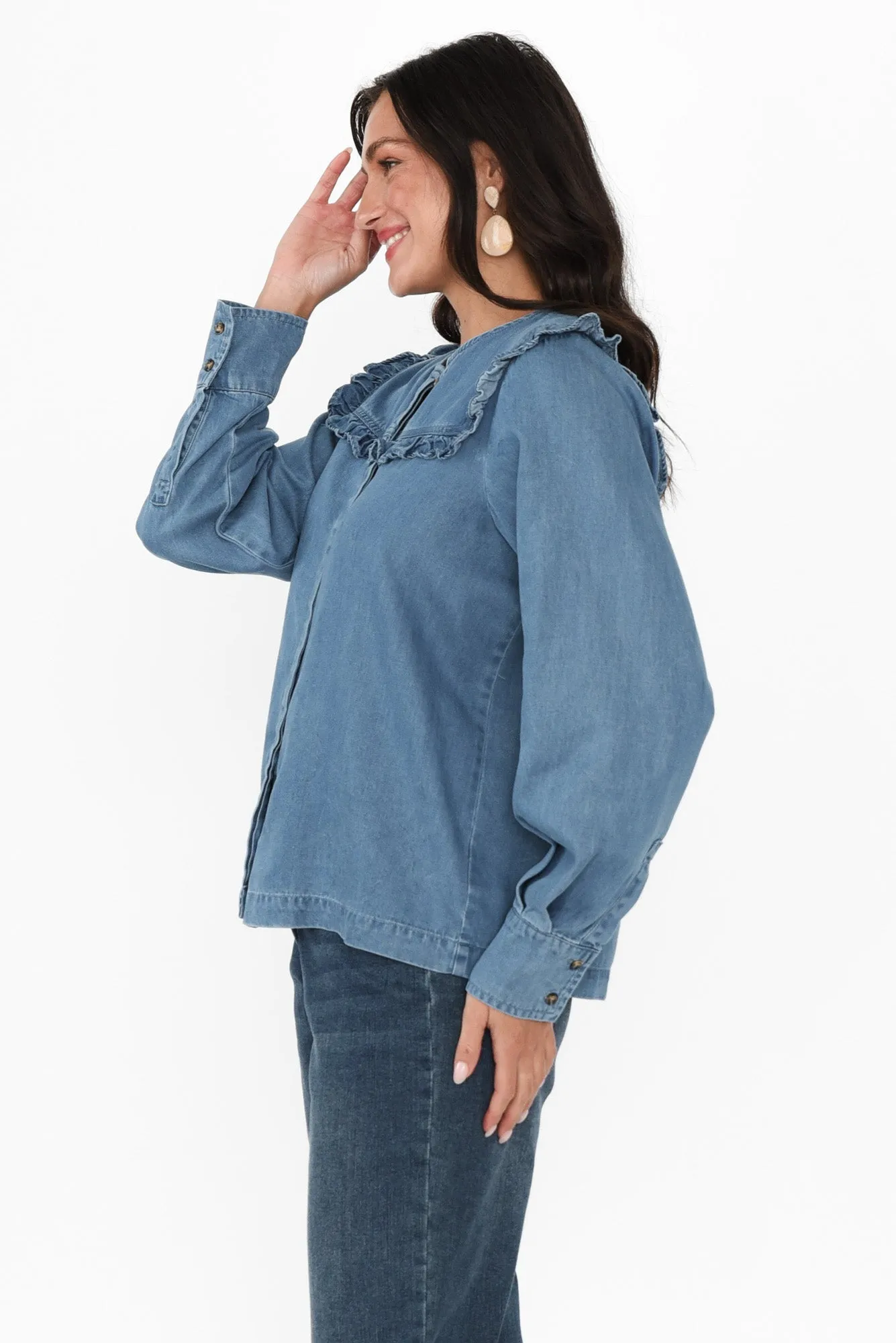 Frankie Blue Denim Frill Blouse sold by Blue Bungalow product image thumbnail 3