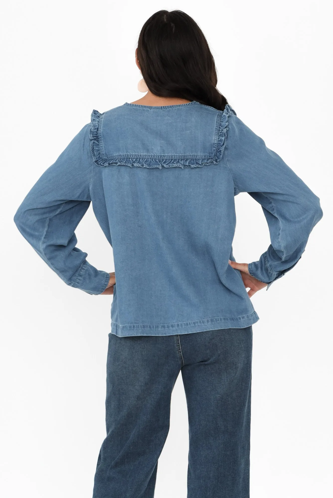 Frankie Blue Denim Frill Blouse sold by Blue Bungalow product image thumbnail 4