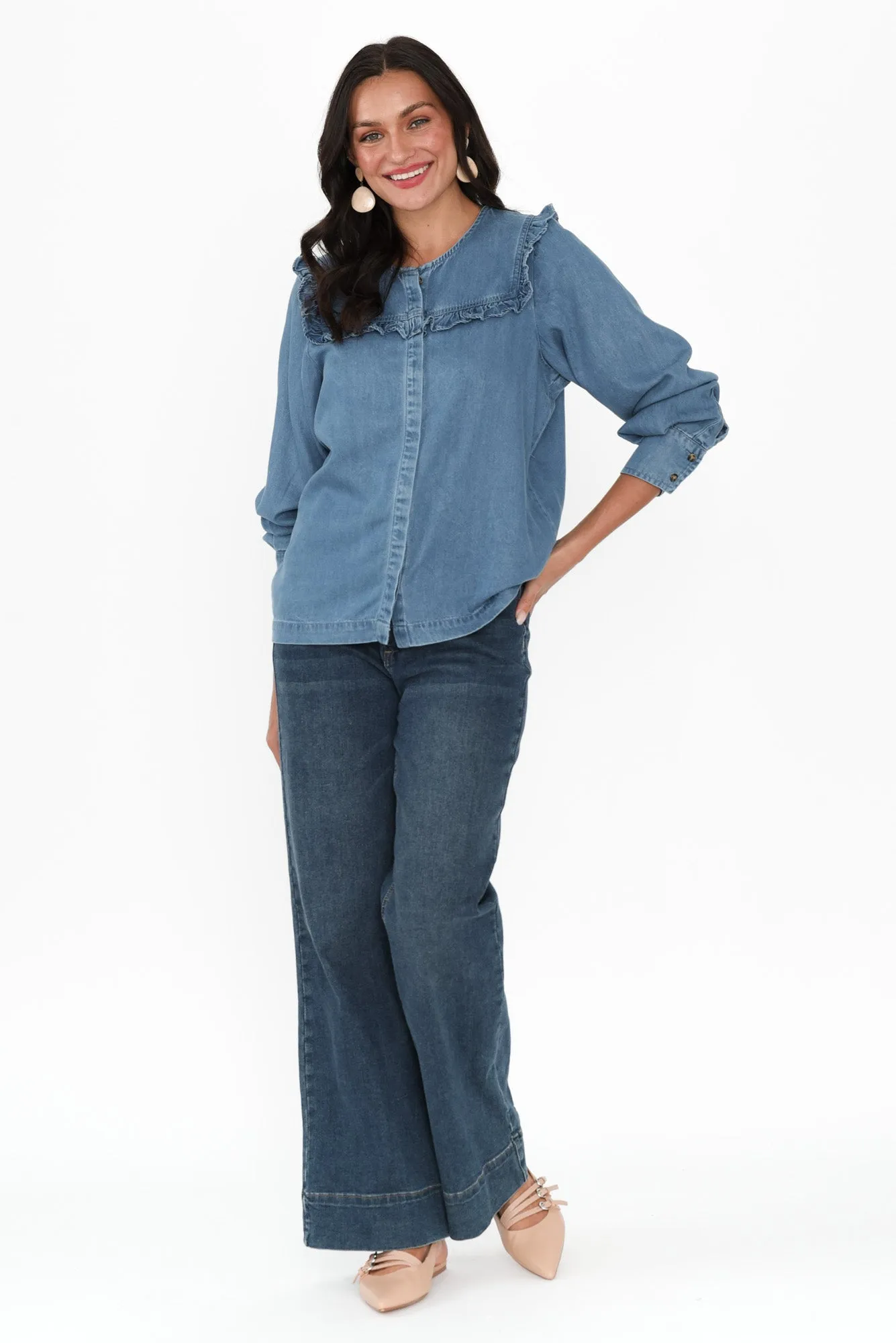 Frankie Blue Denim Frill Blouse sold by Blue Bungalow product image thumbnail 2