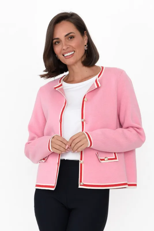 Lady Pink Trim Cotton Blend Cardigan sold by Blue Bungalow