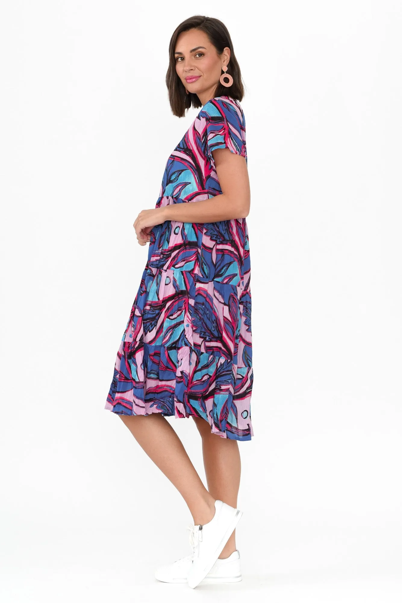 Lania Pink Botanical Crinkle Cotton Dress sold by Blue Bungalow product image thumbnail 3