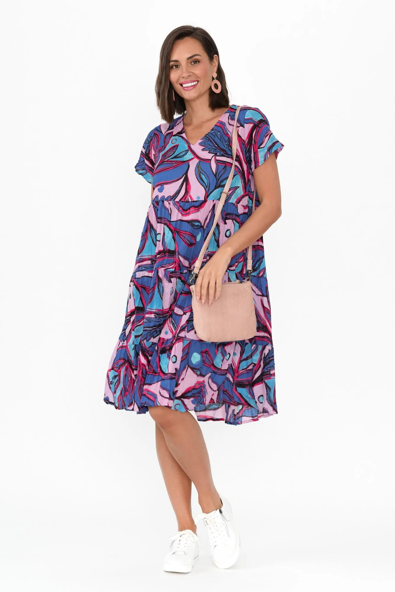 Lania Pink Botanical Crinkle Cotton Dress sold by Blue Bungalow