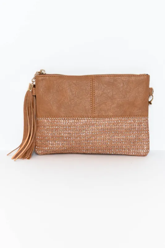 Nala Tan Woven Crossbody Bag sold by Blue Bungalow