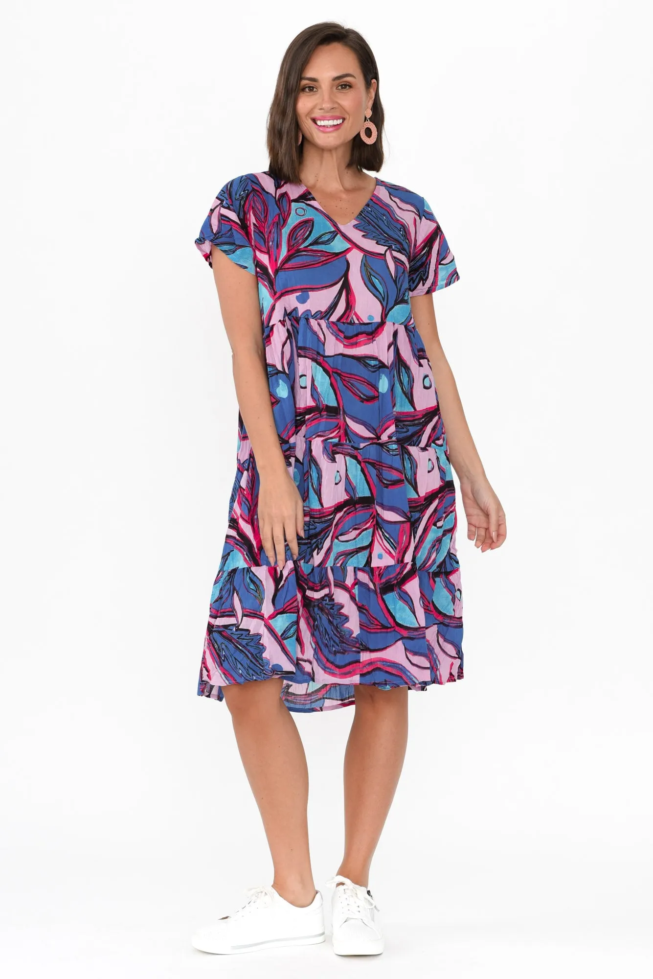 Lania Pink Botanical Crinkle Cotton Dress sold by Blue Bungalow product image thumbnail 2