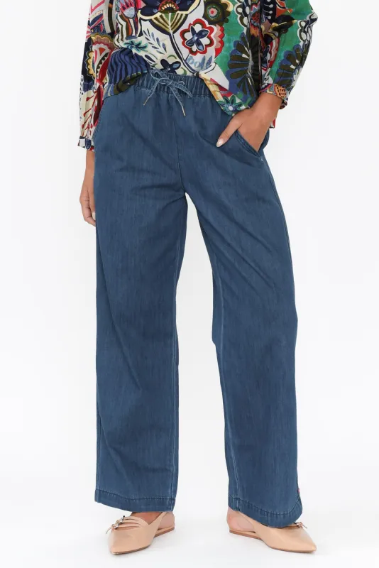 Helene Blue Denim Drawstring Pants sold by Blue Bungalow