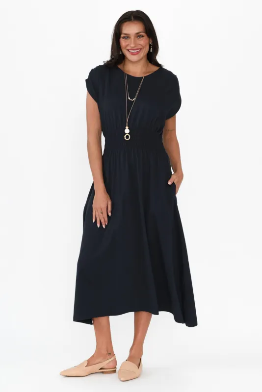 Nelle Navy Cotton Pocket Dress sold by Blue Bungalow