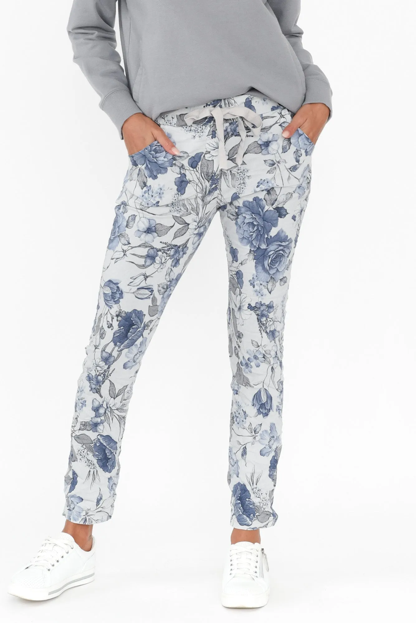 Simpson Blue Floral Stretch Pants sold by Blue Bungalow