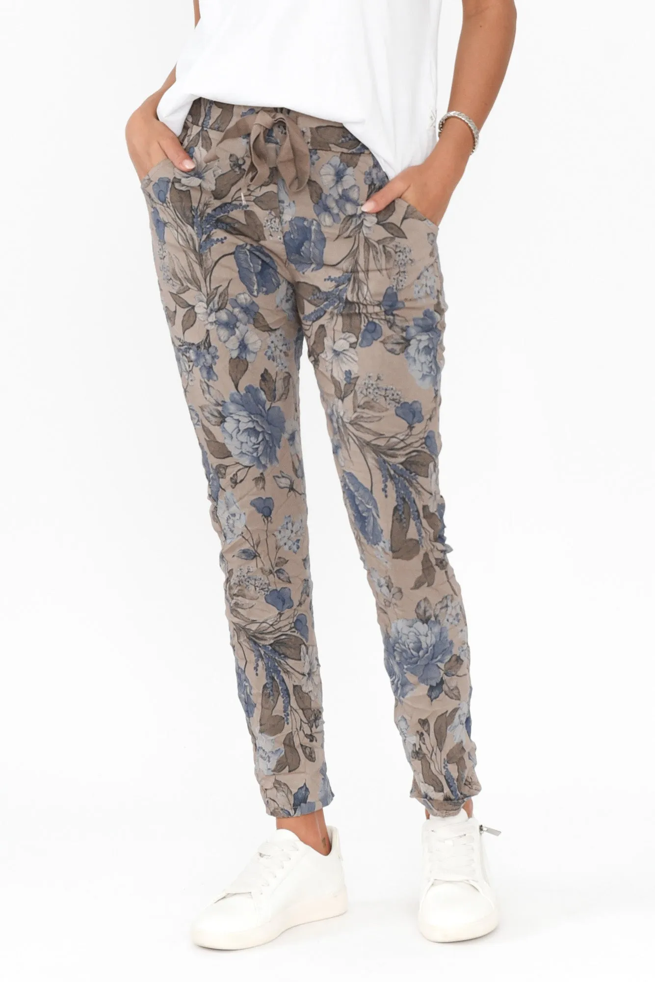 Simpson Taupe Floral Stretch Pants sold by Blue Bungalow