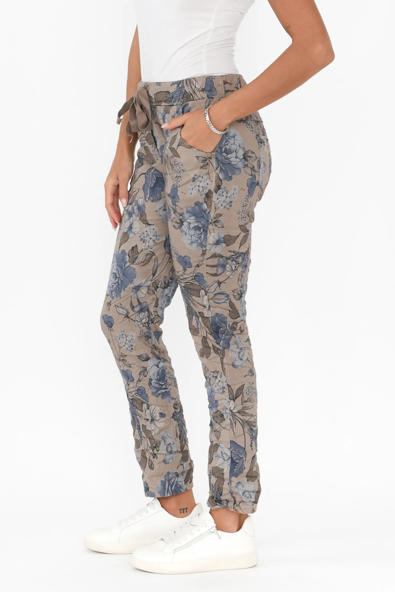 Simpson Taupe Floral Stretch Pants sold by Blue Bungalow product image thumbnail 3