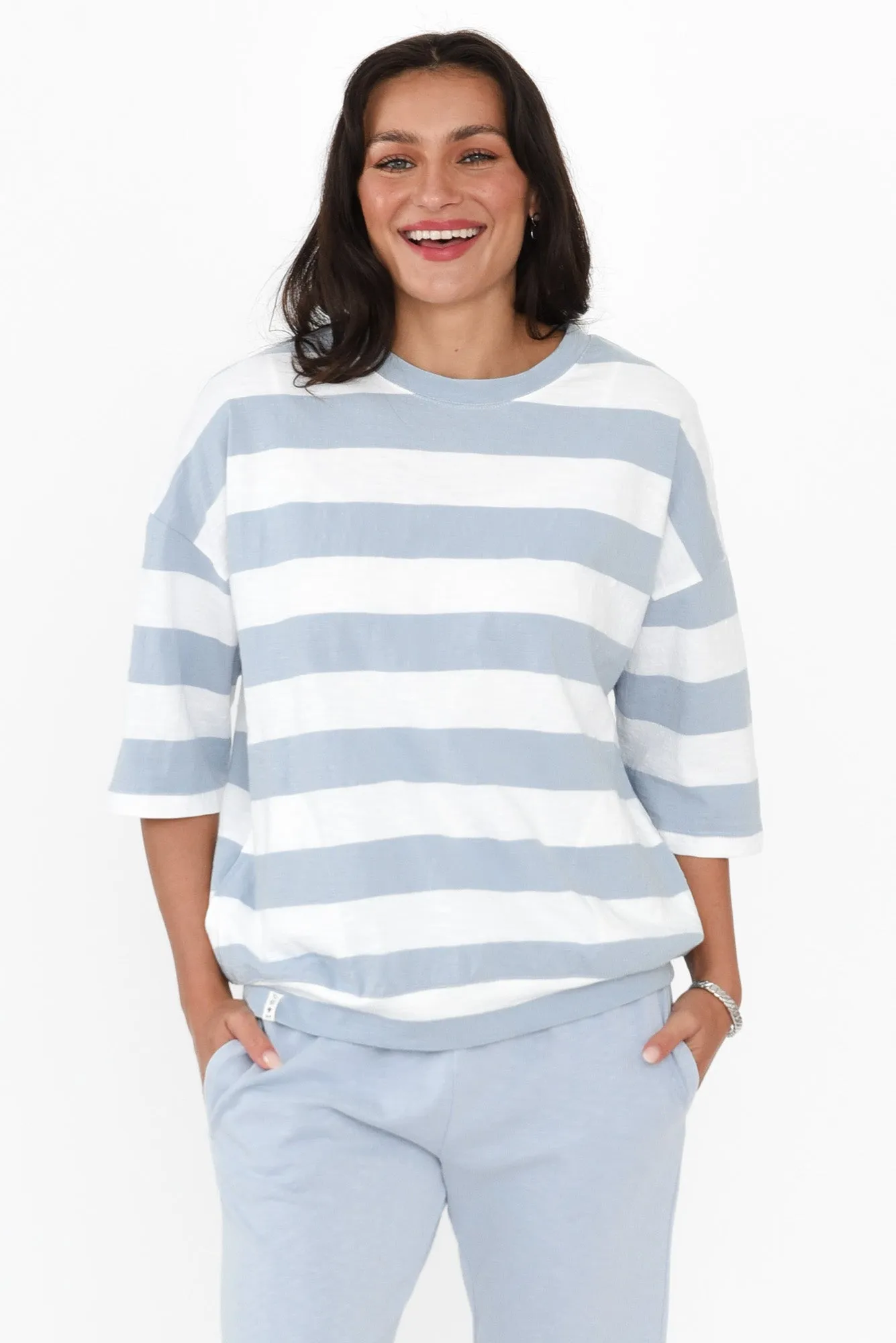 Mazie Blue Stripe Cotton Sweat sold by Blue Bungalow