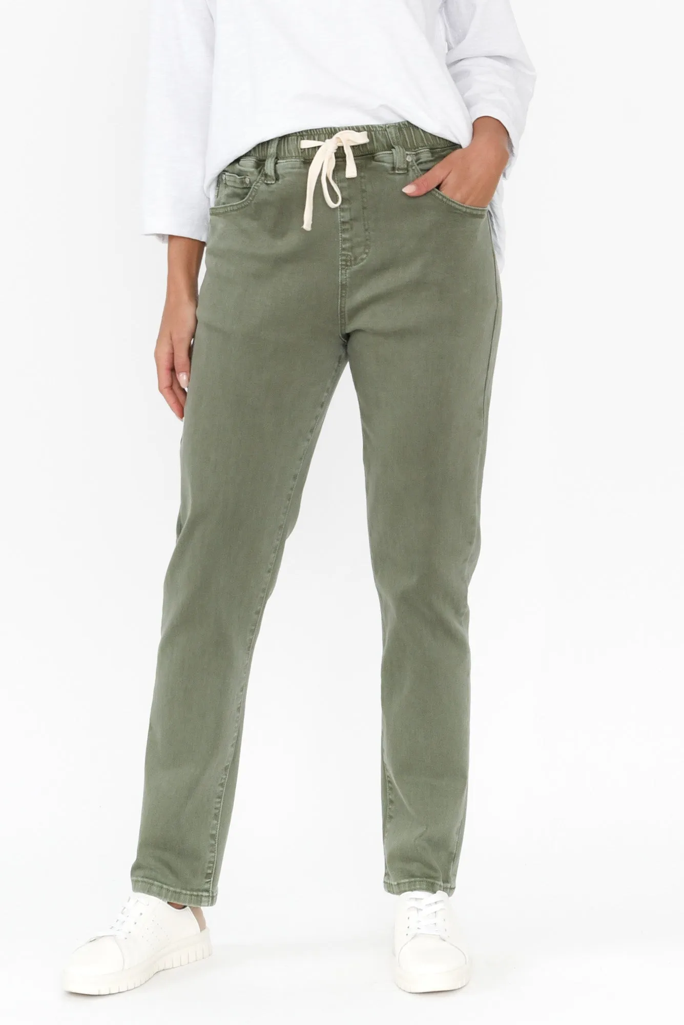 Juliette Khaki Denim Jogger Pants sold by Blue Bungalow