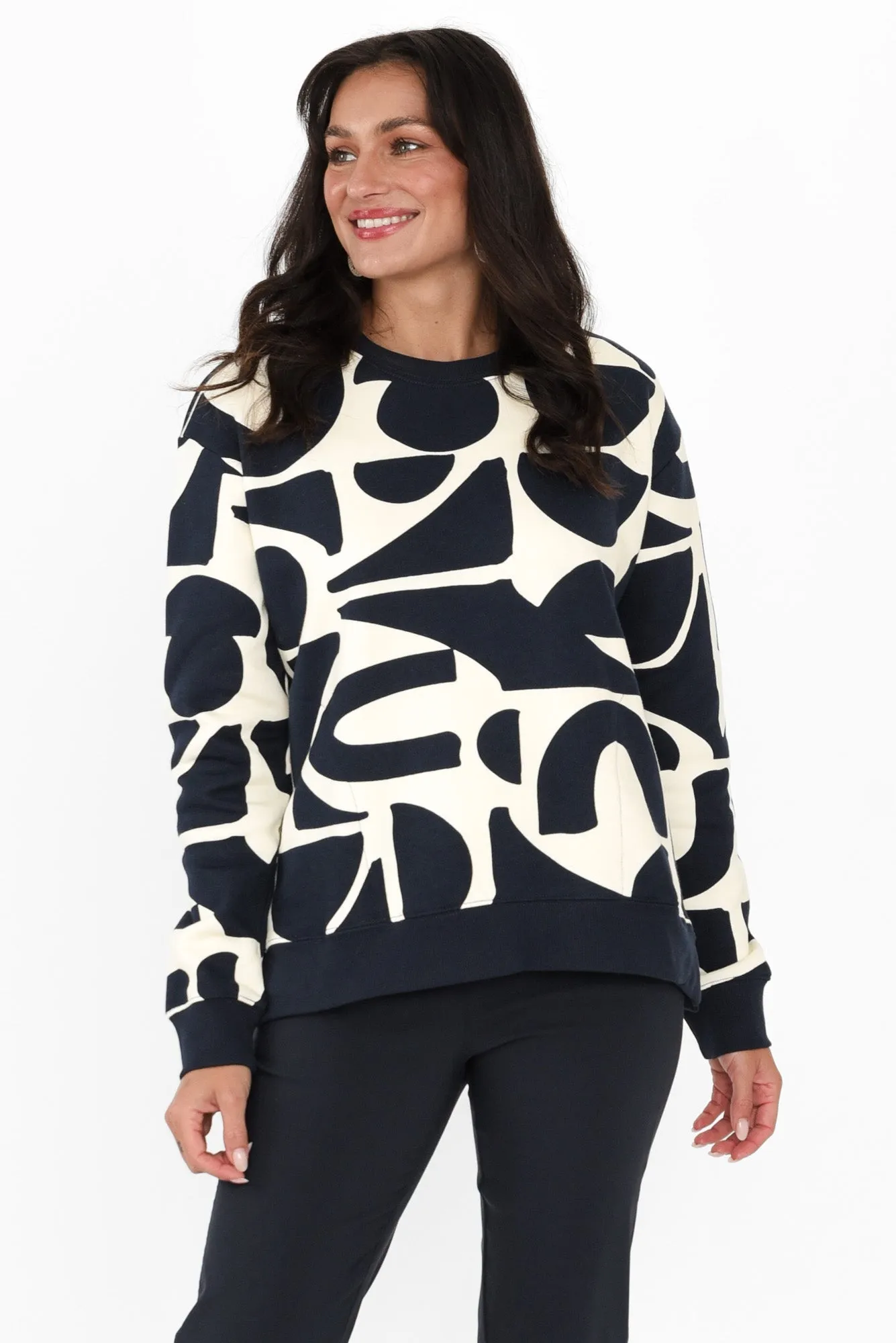 Mural Navy Geo Cotton Sweatshirt sold by Blue Bungalow