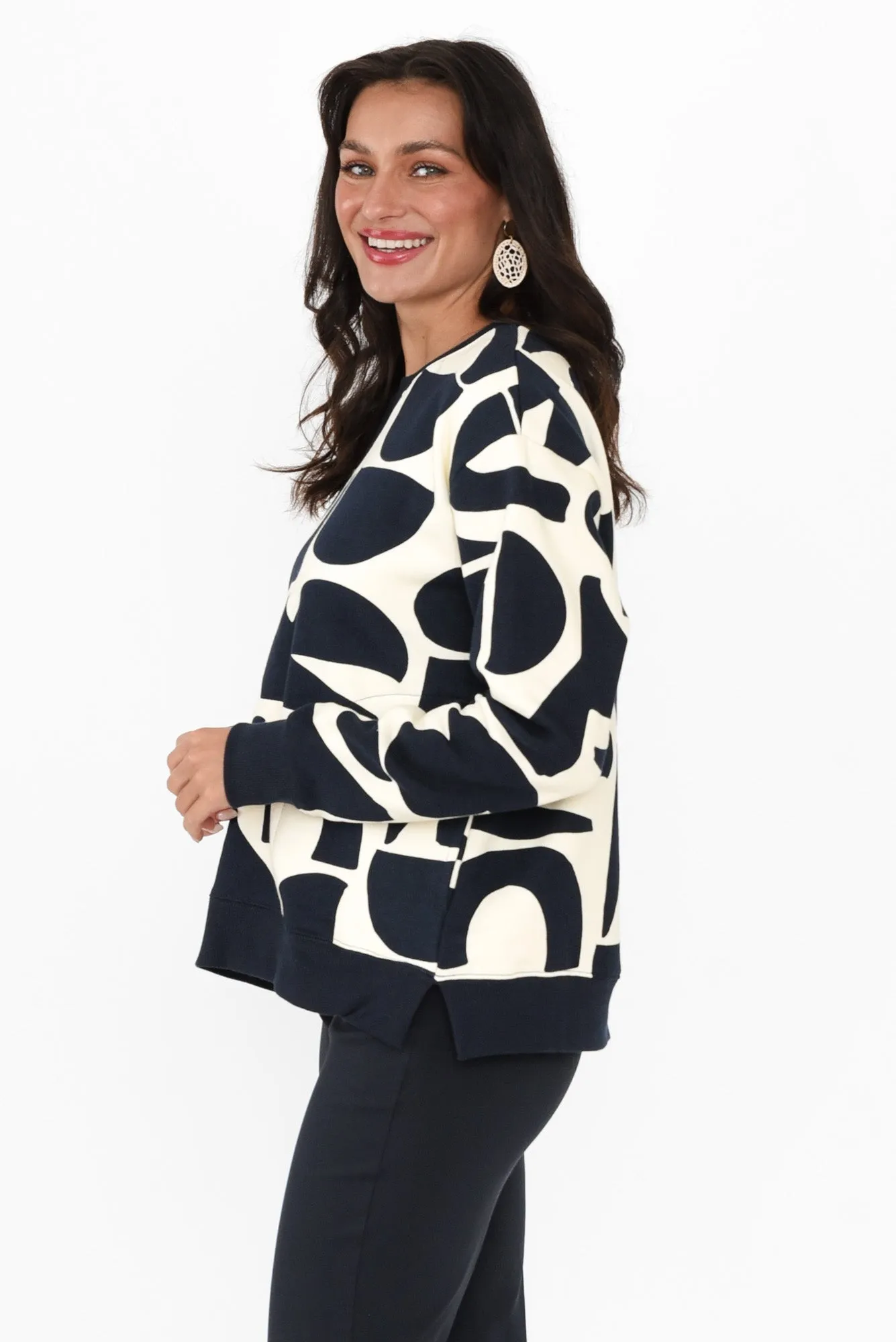 Mural Navy Geo Cotton Sweatshirt sold by Blue Bungalow product image thumbnail 3