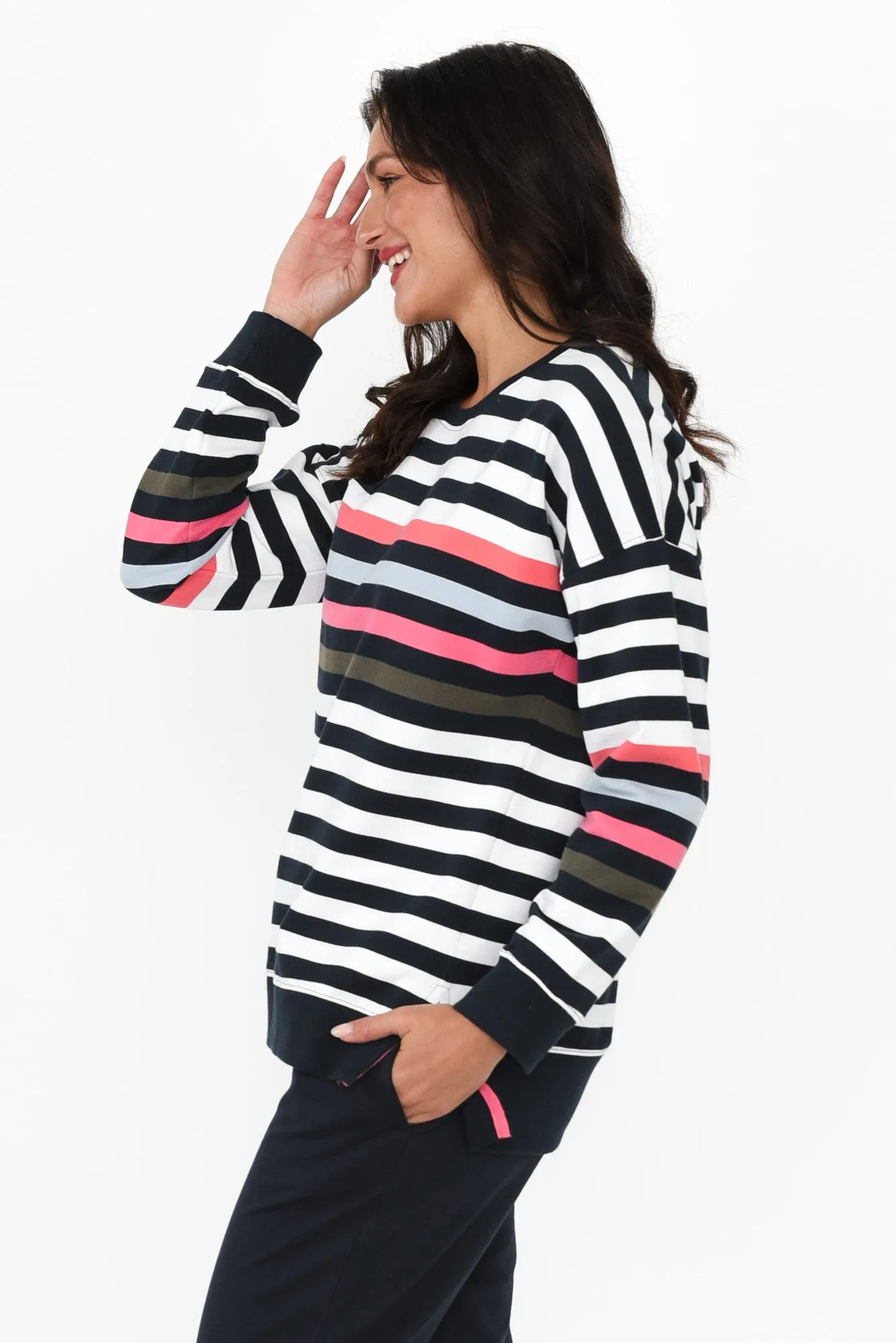 Merriment Navy Stripe Cotton Sweatshirt sold by Blue Bungalow product image thumbnail 3