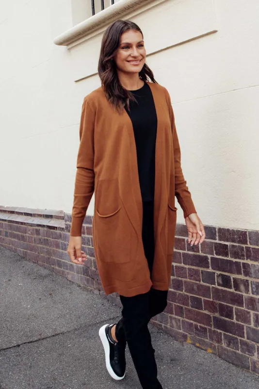 Mary Chocolate Pocket Cardigan sold by Blue Bungalow