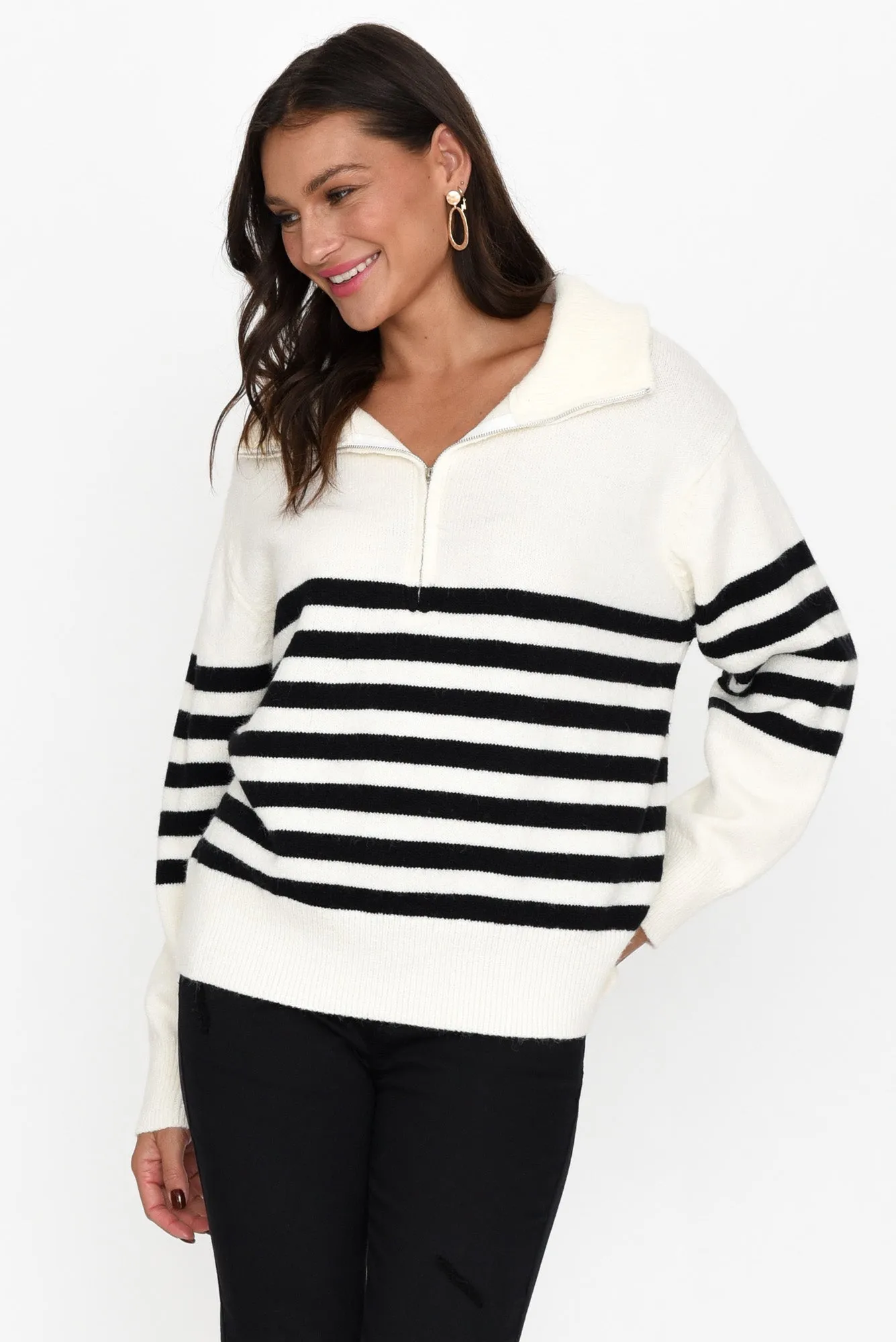 Estie White Stripe Zip Jumper sold by Blue Bungalow