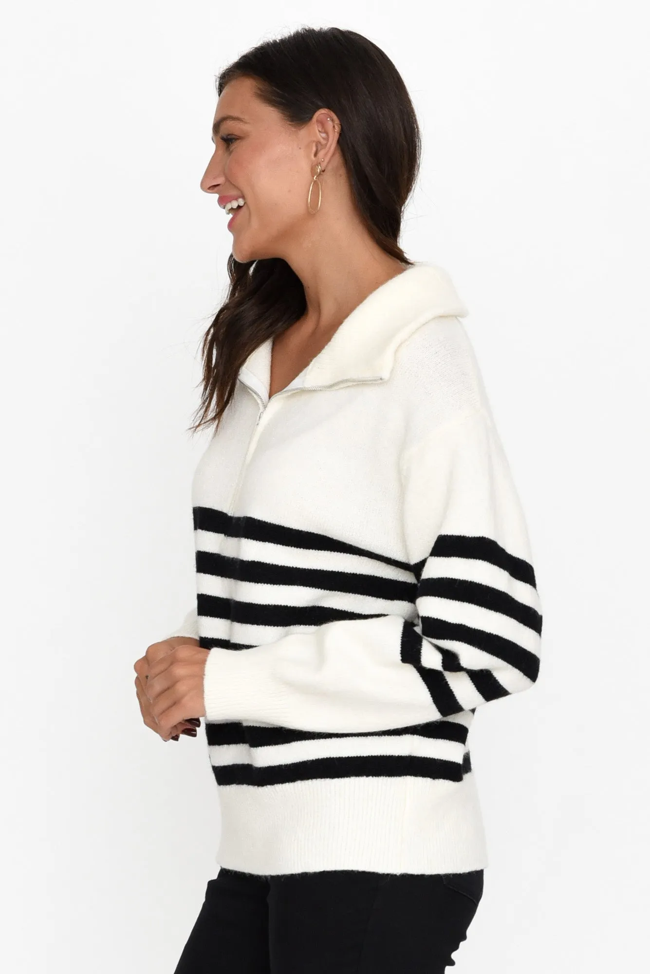 Estie White Stripe Zip Jumper sold by Blue Bungalow product image thumbnail 3