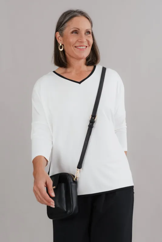 Adina White Contrast 3/4 Sleeve Top sold by Blue Bungalow