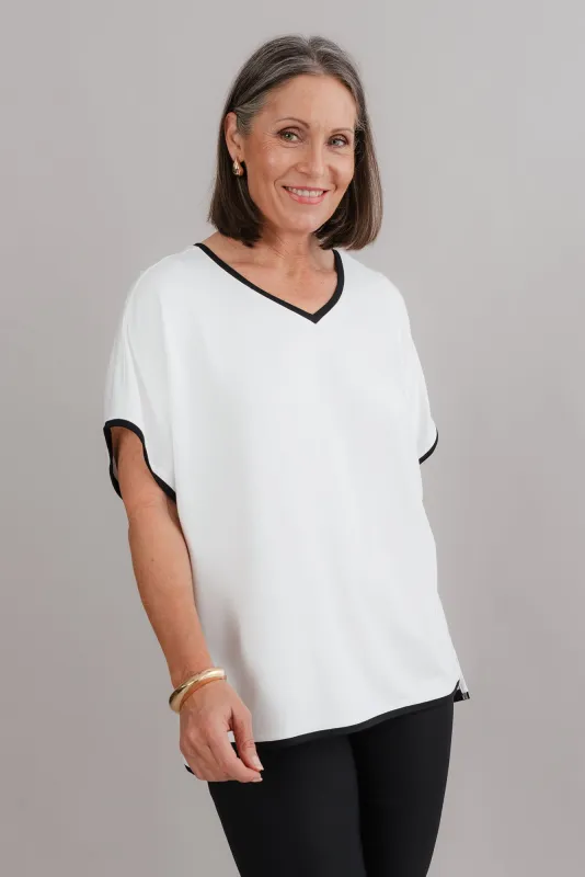 Clara White Contrast Black Trim Tee sold by Blue Bungalow